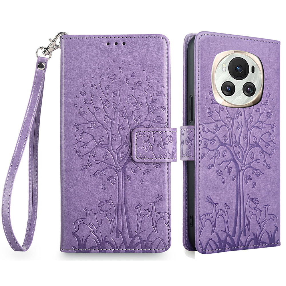 For Honor Magic6 5G Wallet Case Deer Tree Pattern PU Leather Stand Phone Cover