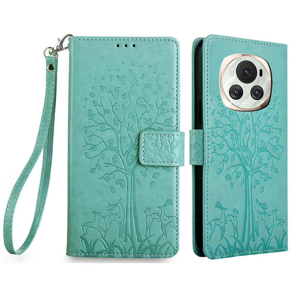 For Honor Magic6 5G Wallet Case Deer Tree Pattern PU Leather Stand Phone Cover