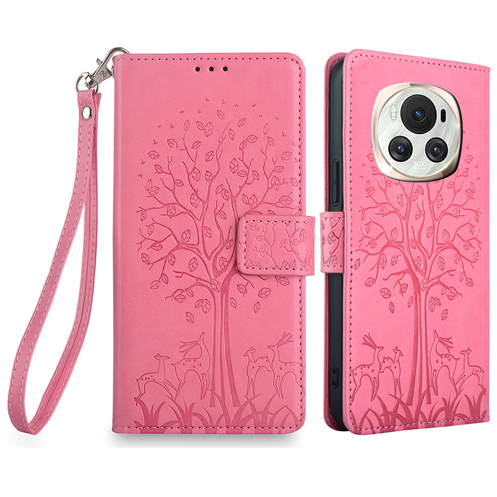 For Honor Magic6 5G Wallet Case Deer Tree Pattern PU Leather Stand Phone Cover
