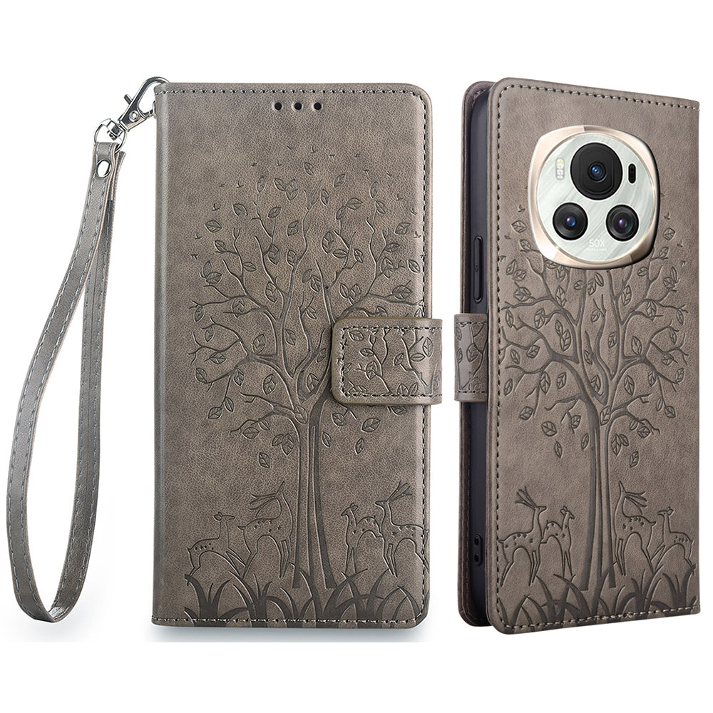 For Honor Magic6 5G Wallet Case Deer Tree Pattern PU Leather Stand Phone Cover