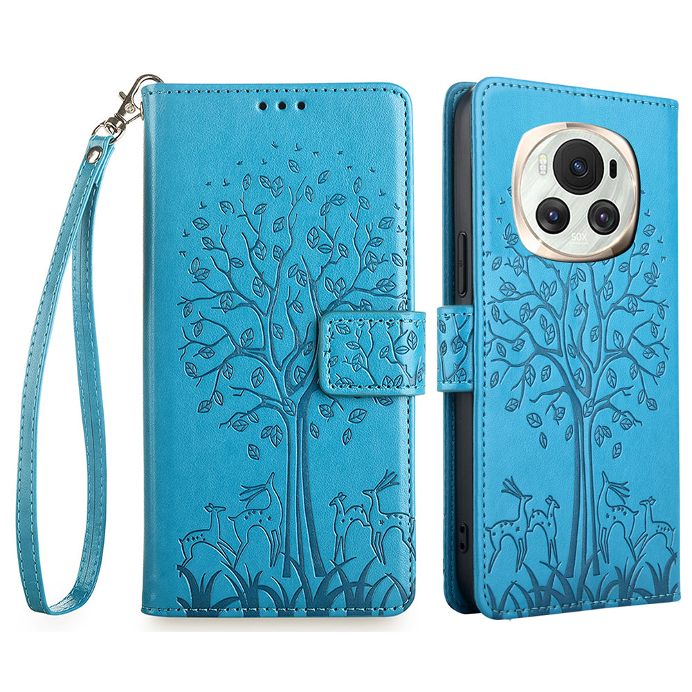 For Honor Magic6 5G Wallet Case Deer Tree Pattern PU Leather Stand Phone Cover