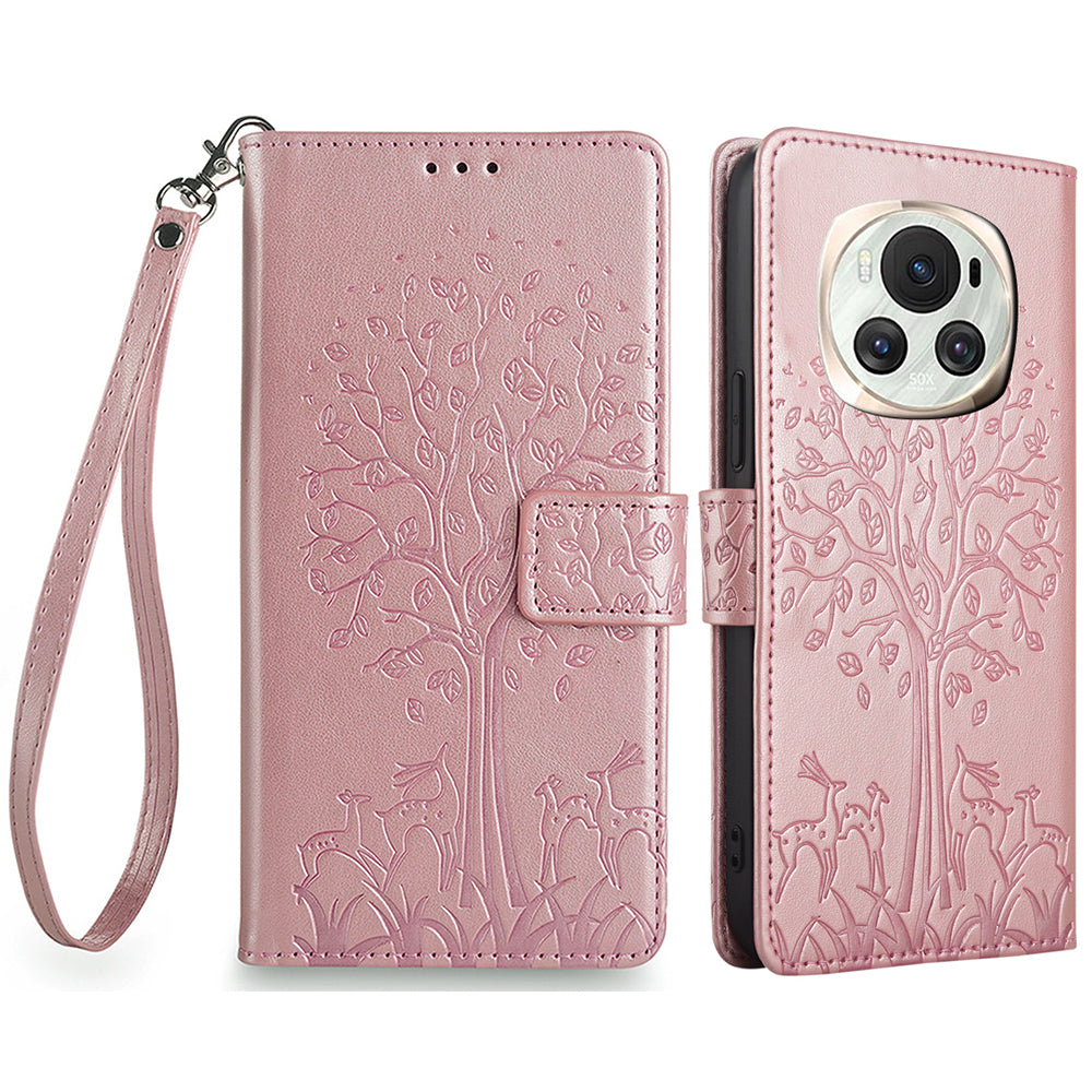 For Honor Magic6 5G Wallet Case Deer Tree Pattern PU Leather Stand Phone Cover