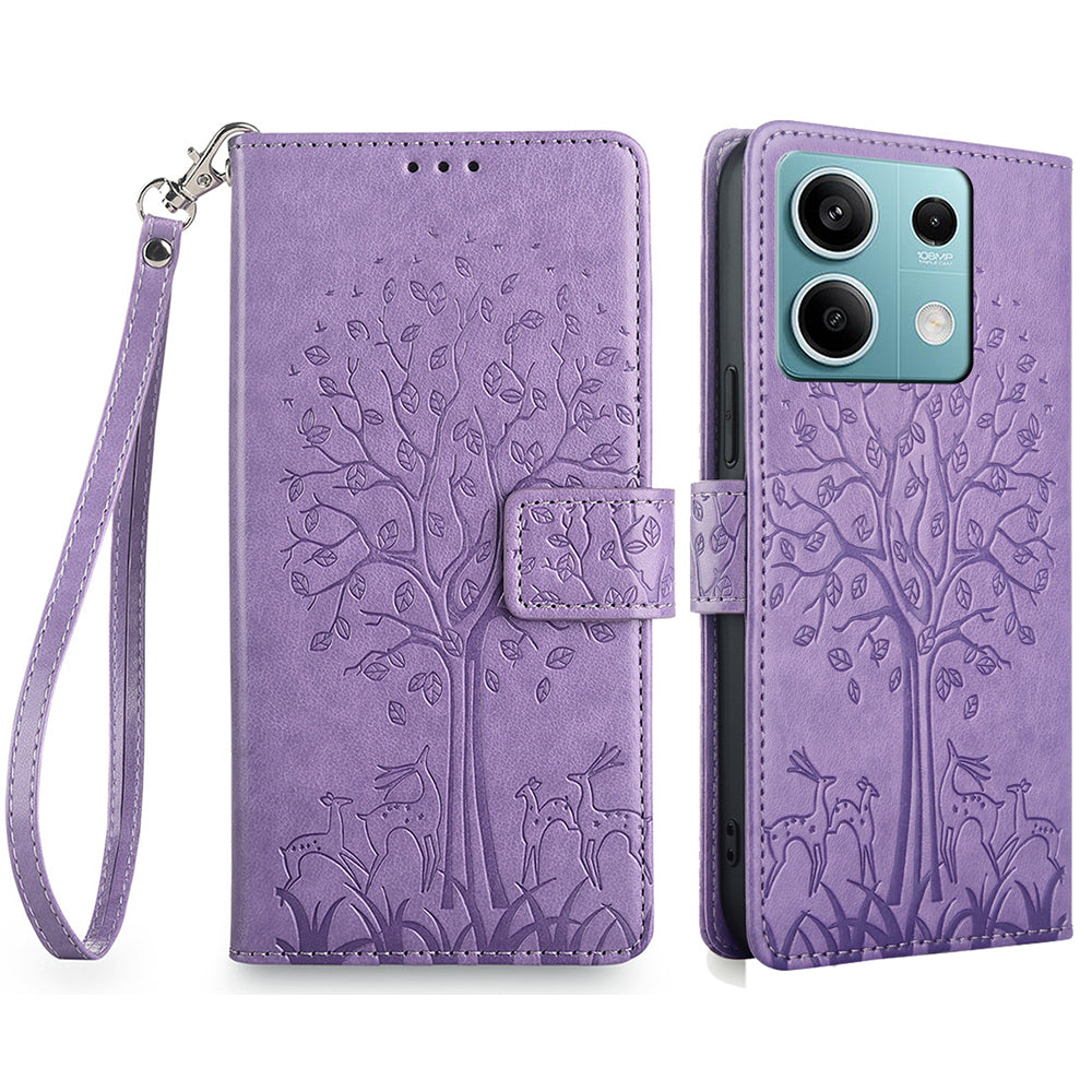 For Xiaomi Redmi Note 13 4G Magnetic Case Deer Tree Pattern PU Leather Phone Cover
