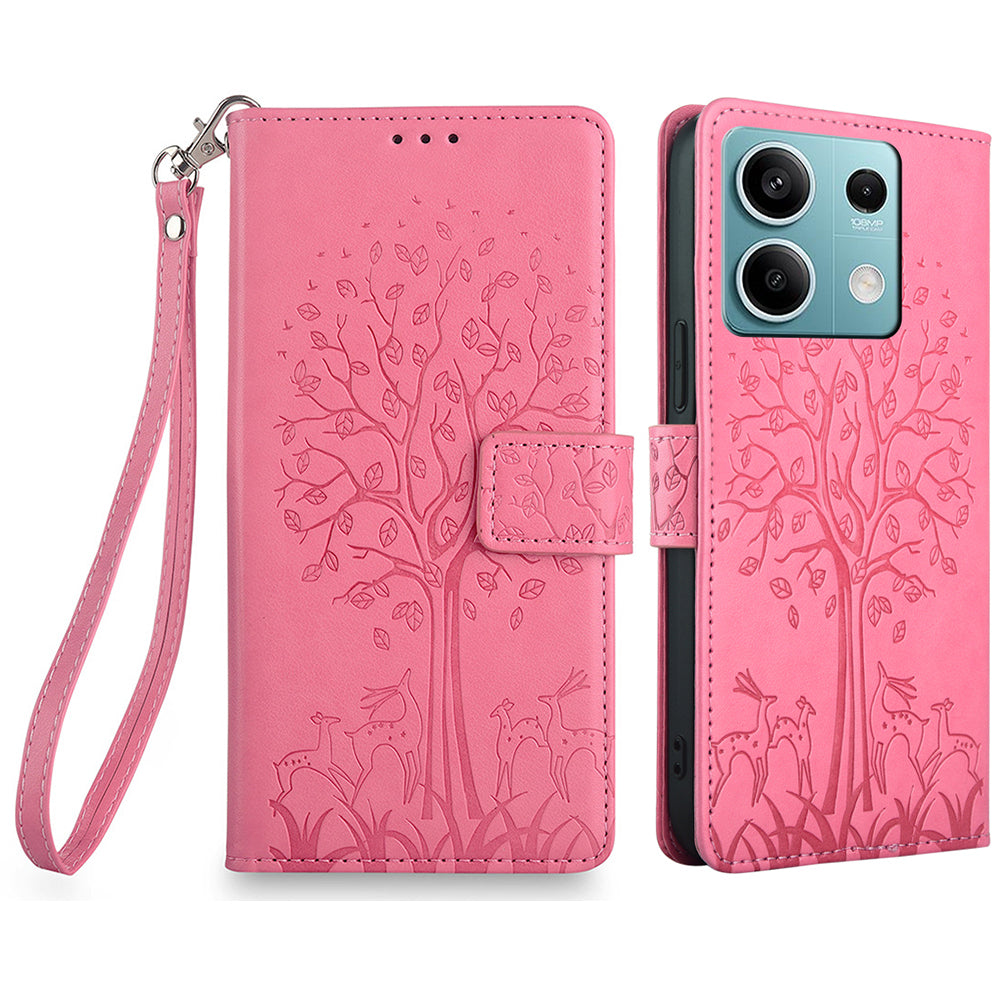 For Xiaomi Redmi Note 13 4G Magnetic Case Deer Tree Pattern PU Leather Phone Cover