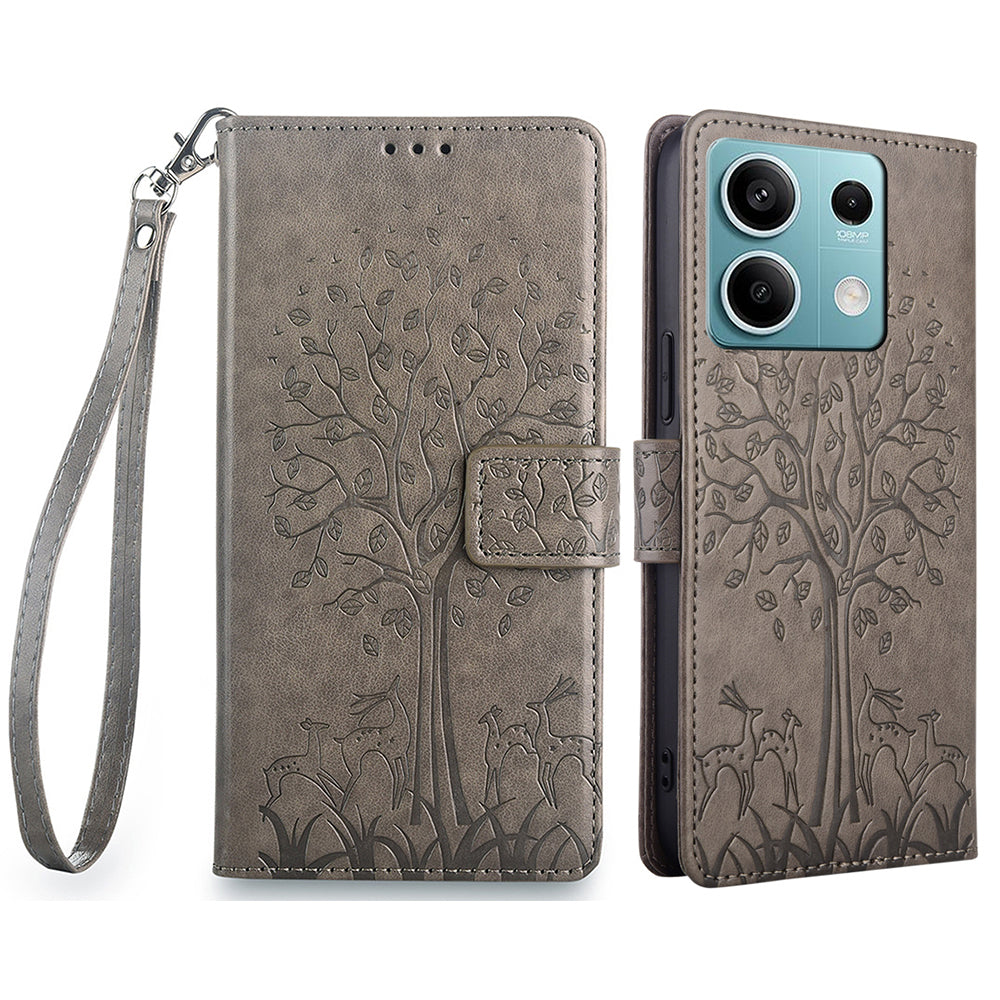 For Xiaomi Redmi Note 13 4G Magnetic Case Deer Tree Pattern PU Leather Phone Cover