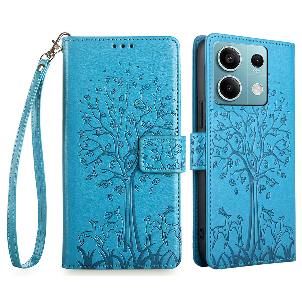 For Xiaomi Redmi Note 13 4G Magnetic Case Deer Tree Pattern PU Leather Phone Cover