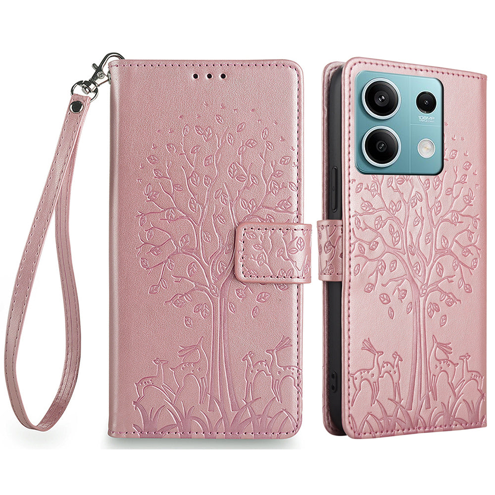 For Xiaomi Redmi Note 13 4G Magnetic Case Deer Tree Pattern PU Leather Phone Cover