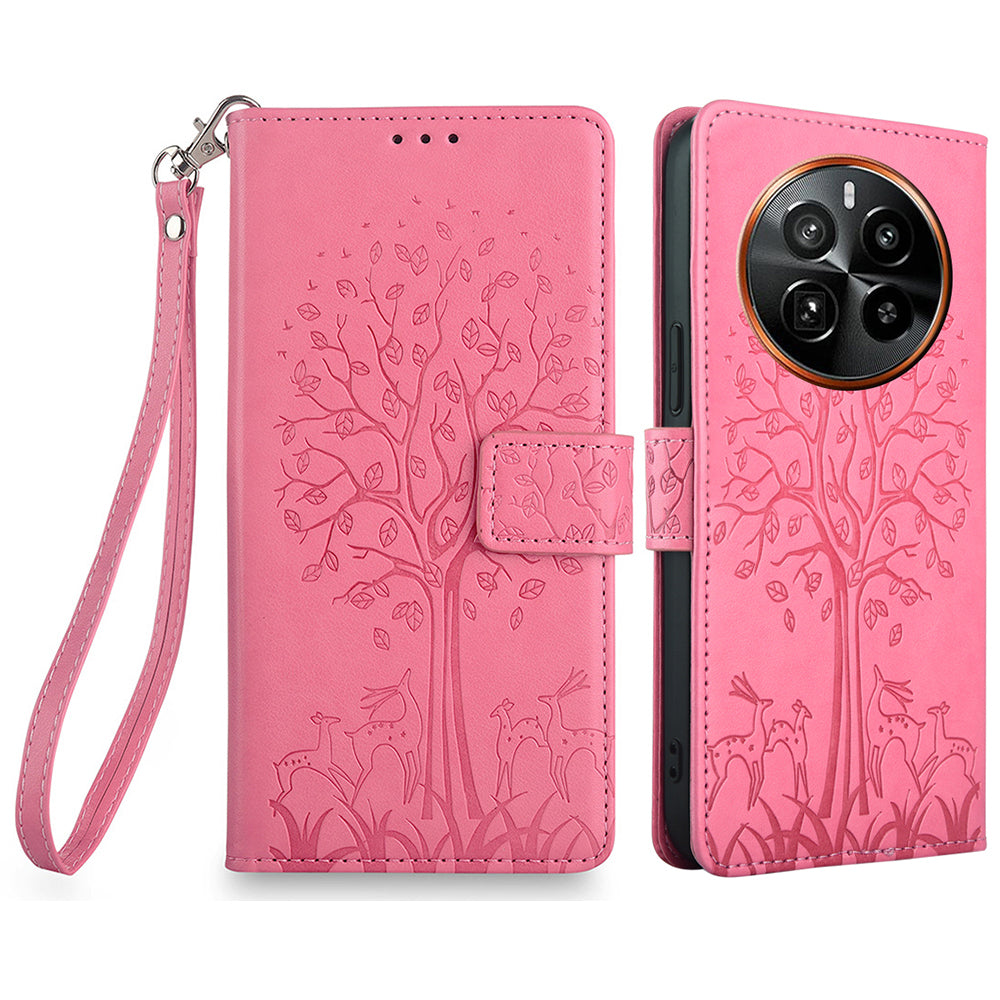 For Realme GT5 Pro 5G Case Deer Tree Imprinted PU Leather Flip Wallet Phone Cover