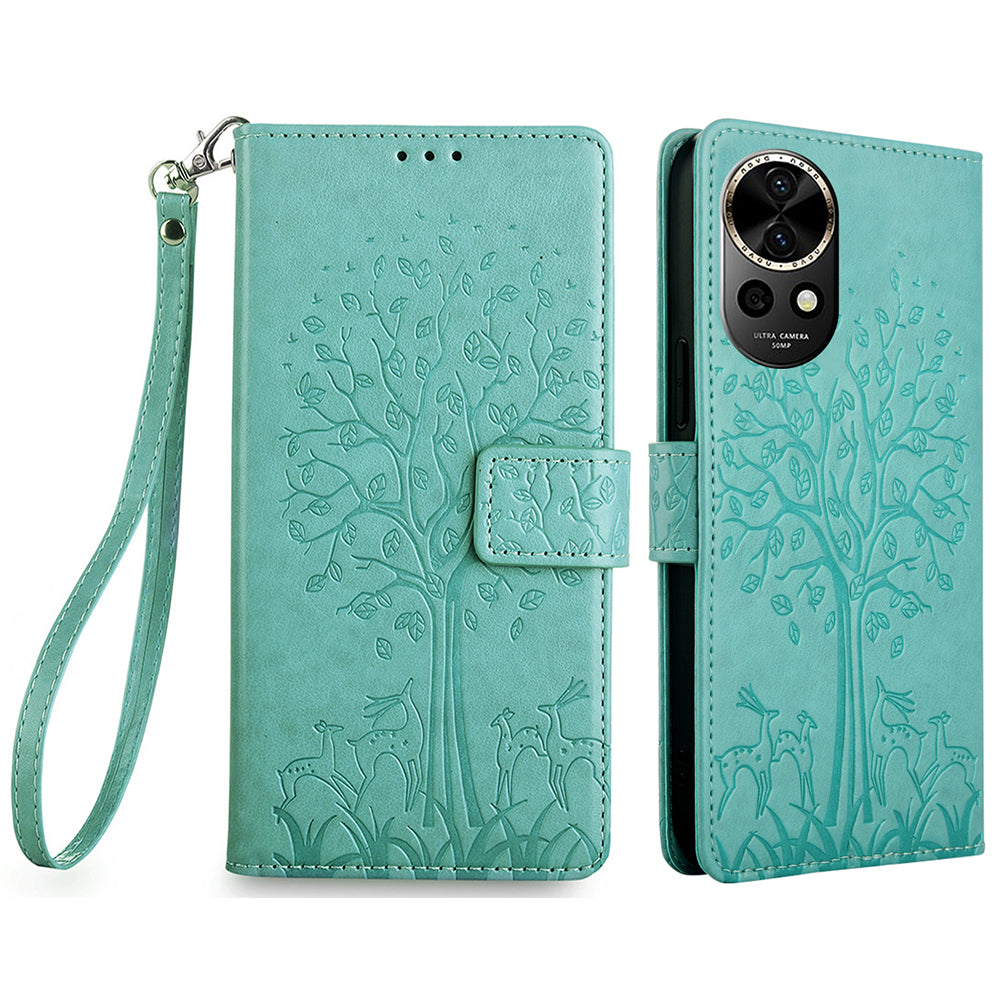 For Huawei nova 12 5G Case Deer Tree Imprinted PU Leather Flip Wallet Phone Cover