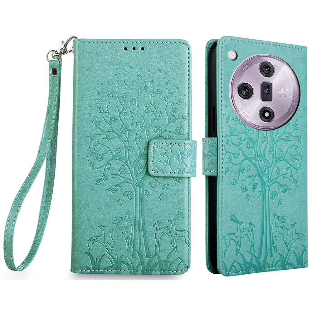 For Oppo Find X7 5G Magnetic Case with Hand Strap Deer Tree Pattern Phone Cover