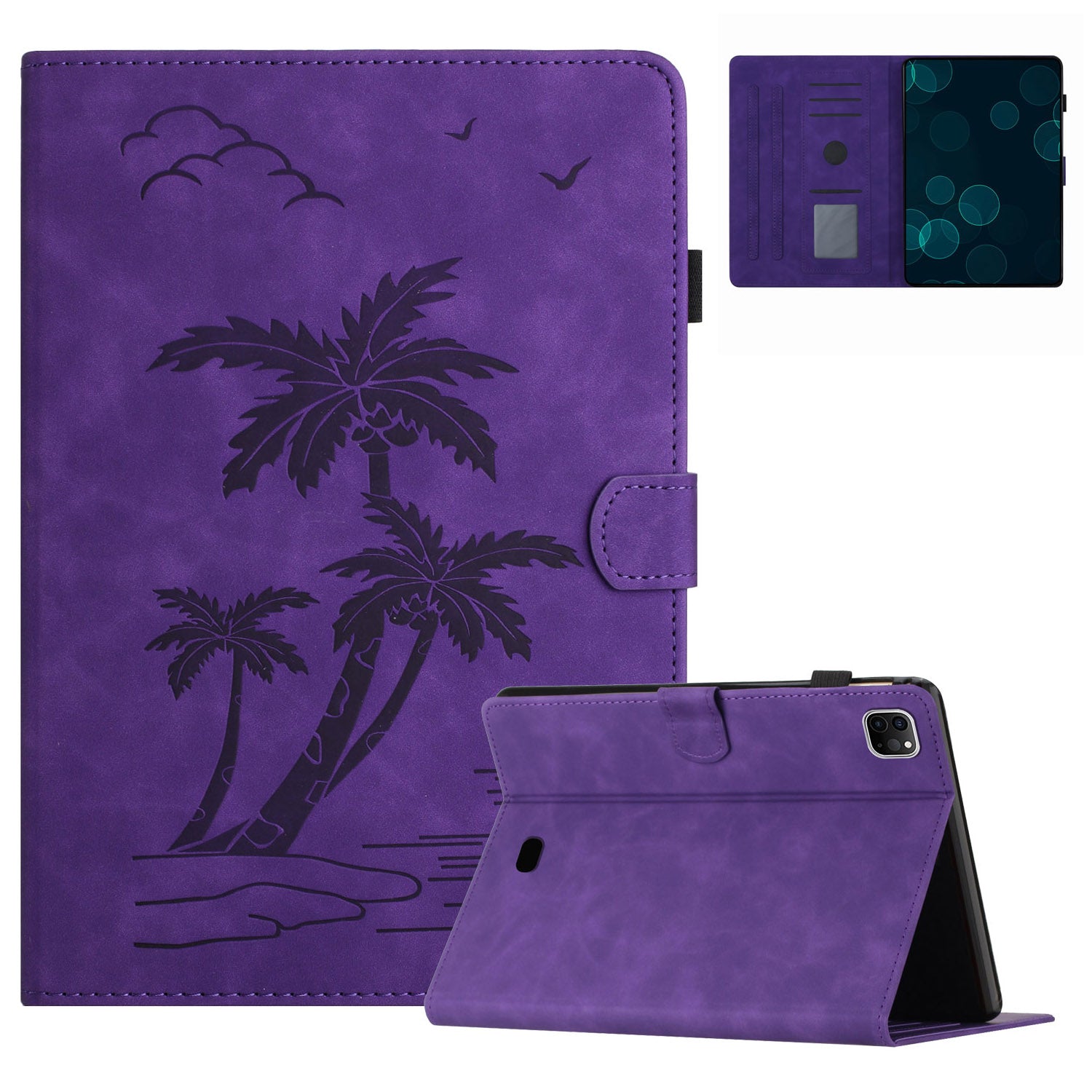 For iPad Pro 11-inch (2018) / (2020) / (2021) / (2022) / Air (2020) / Air (2022) Card Holder Coconut Tree Imprinted Leather Tablet Cover