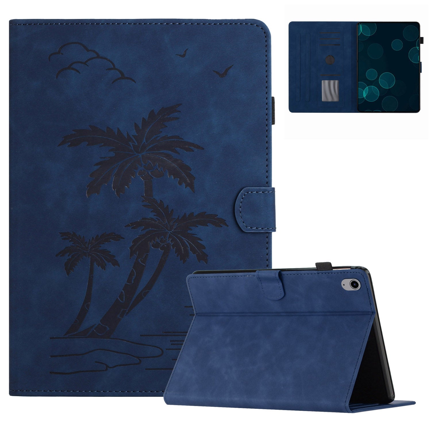 For iPad 10.9 (2022) Stand Case Card Holder Coconut Tree Imprinted Leather Tablet Cover
