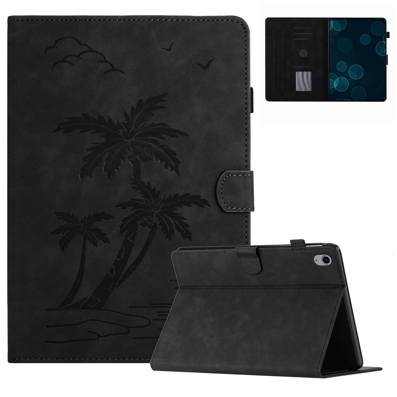 For iPad mini (2021) Smart Case PU Leather Coconut Tree Imprinted Tablet Cover with Card Holder