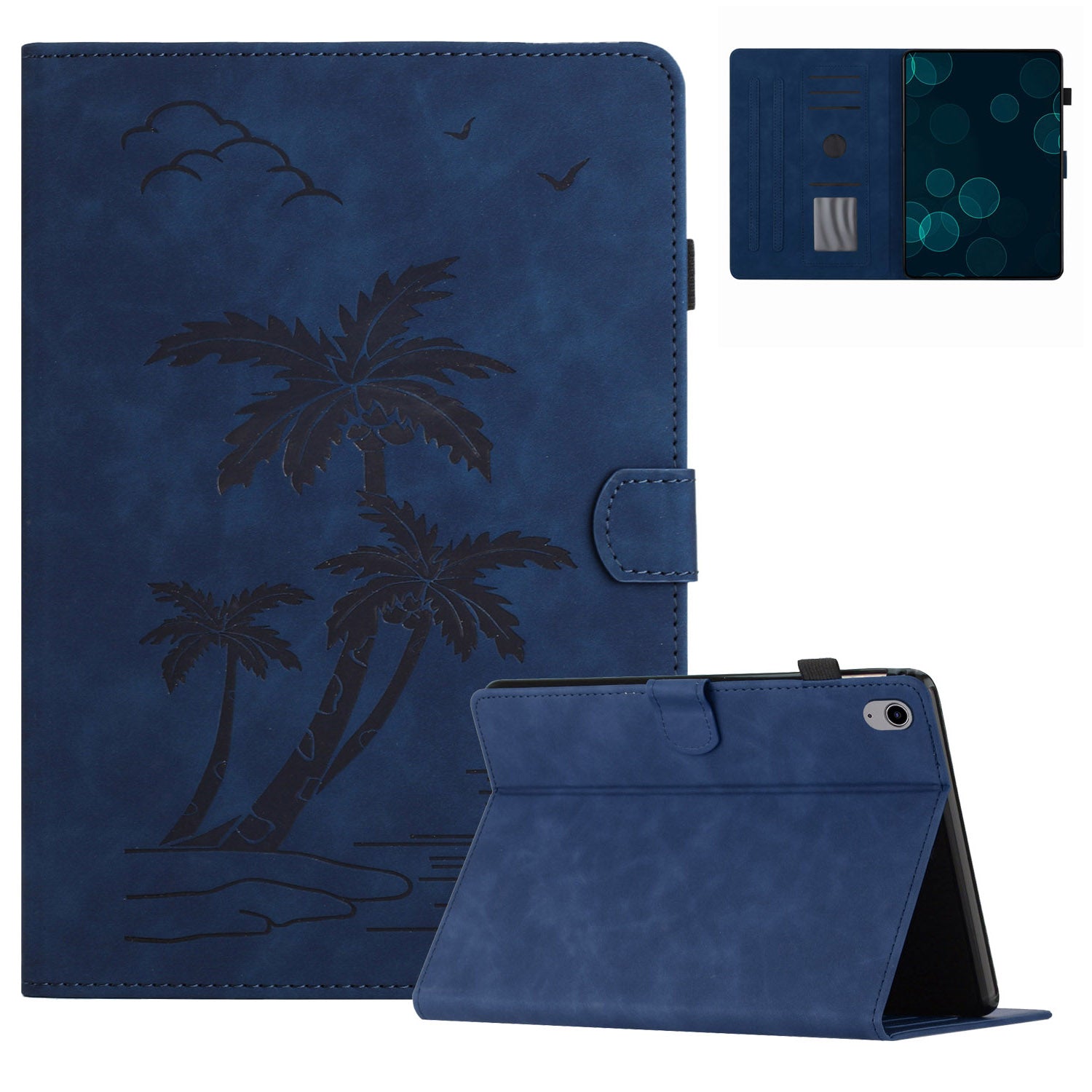 For iPad mini (2021) Smart Case PU Leather Coconut Tree Imprinted Tablet Cover with Card Holder