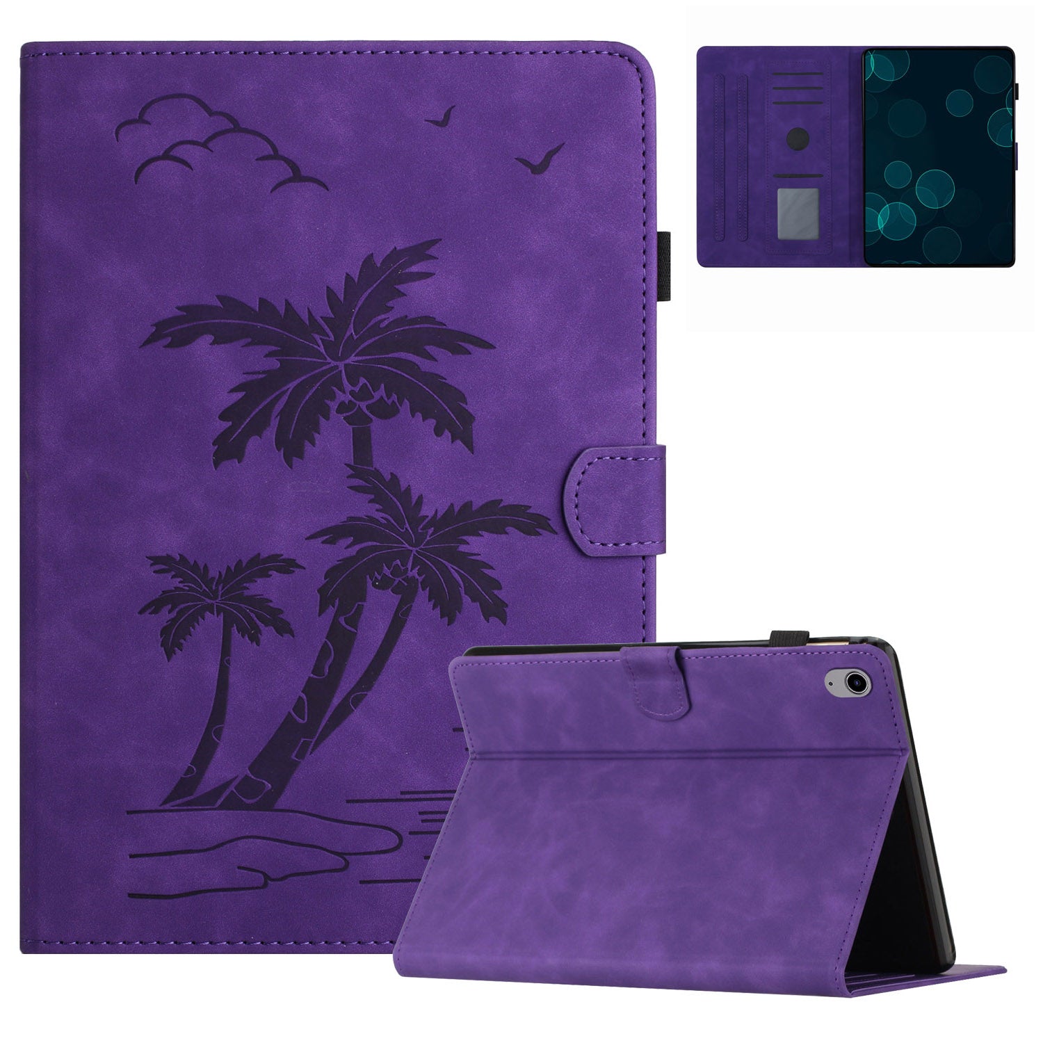 For iPad mini (2021) Smart Case PU Leather Coconut Tree Imprinted Tablet Cover with Card Holder