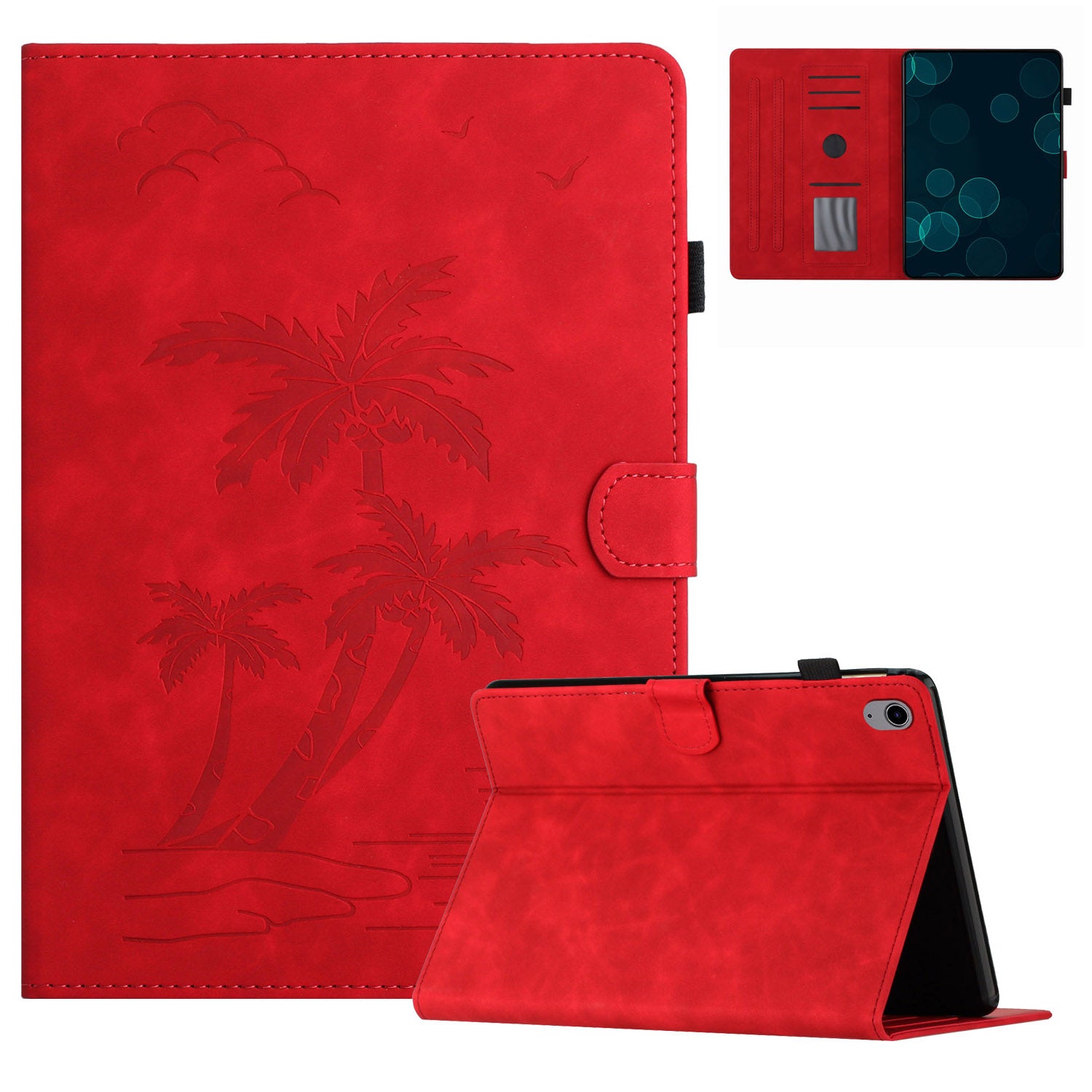For iPad mini (2021) Smart Case PU Leather Coconut Tree Imprinted Tablet Cover with Card Holder