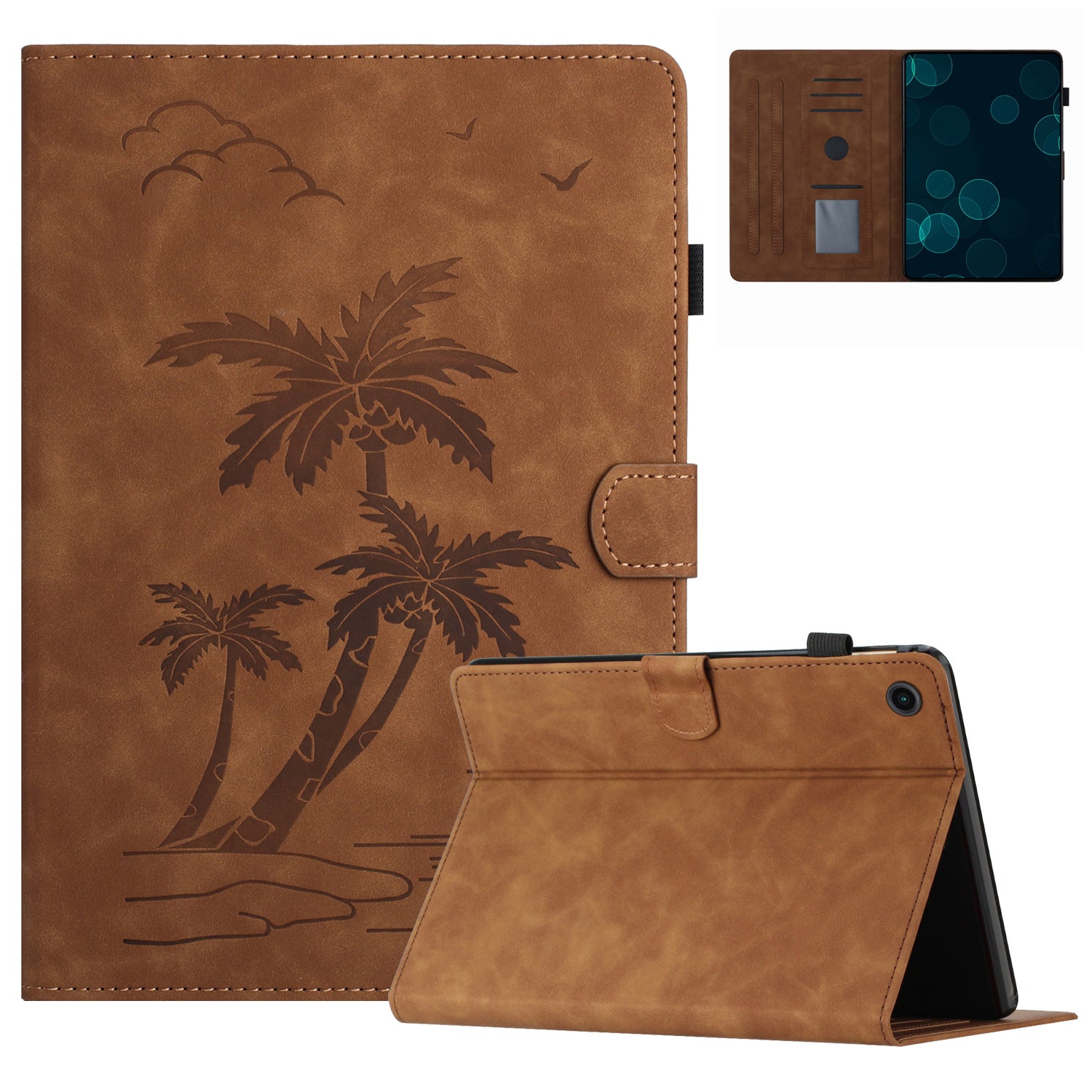 For Samsung Galaxy Tab A8 10.5 (2021) X200 / X205 / (2022) Card Holder Coconut Tree Imprinted Leather Tablet Cover