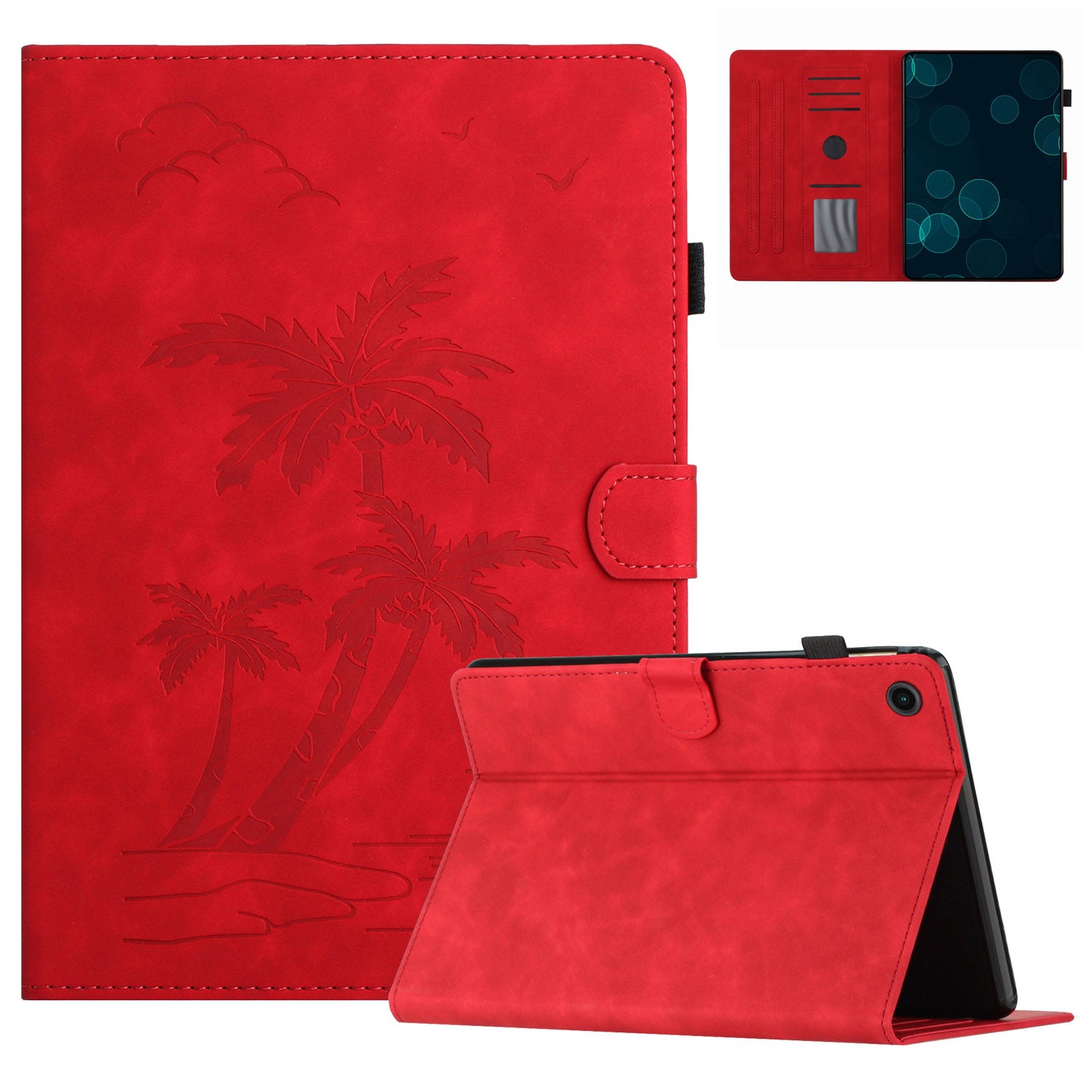 For Samsung Galaxy Tab A8 10.5 (2021) X200 / X205 / (2022) Card Holder Coconut Tree Imprinted Leather Tablet Cover