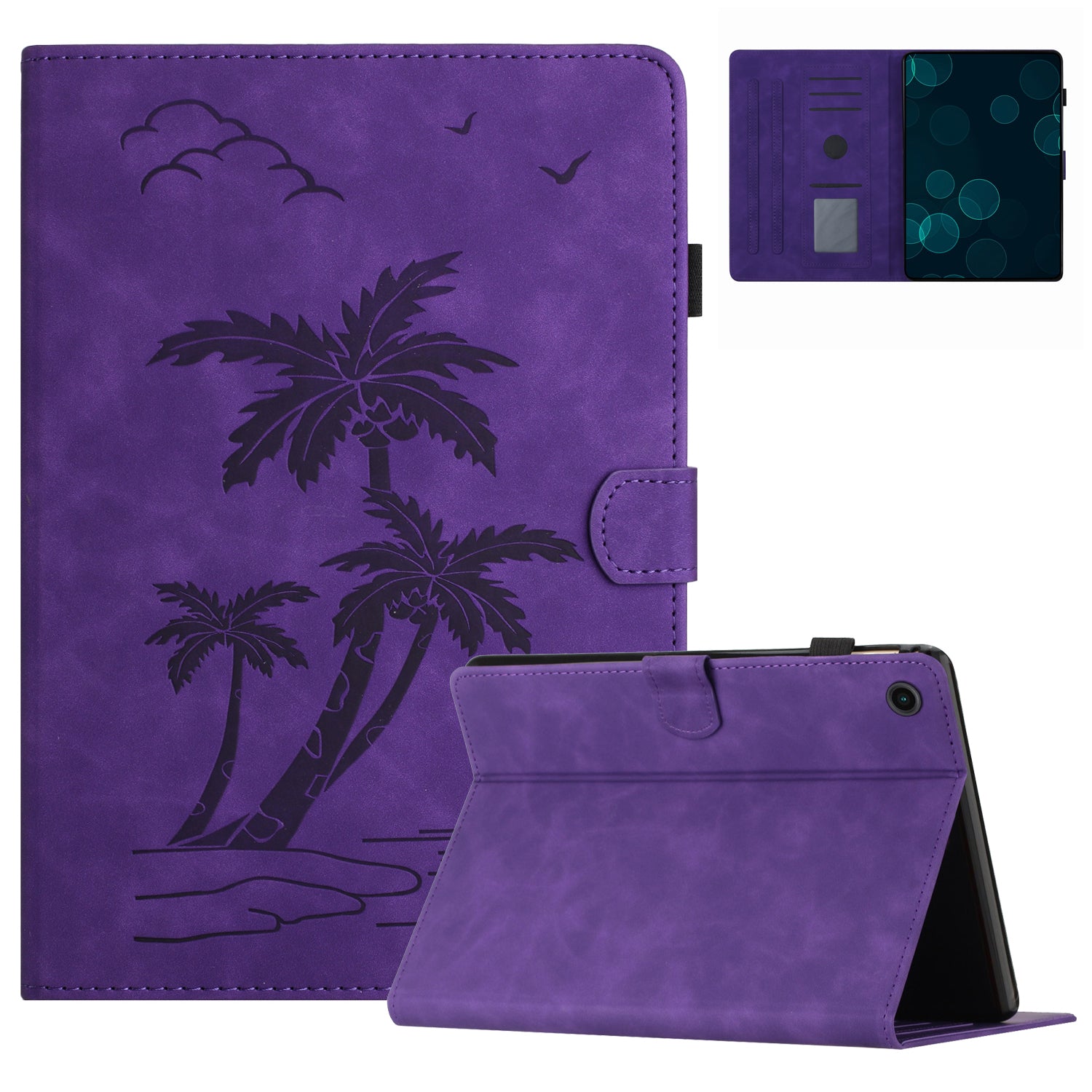 For Samsung Galaxy Tab A8 10.5 (2021) X200 / X205 / (2022) Card Holder Coconut Tree Imprinted Leather Tablet Cover