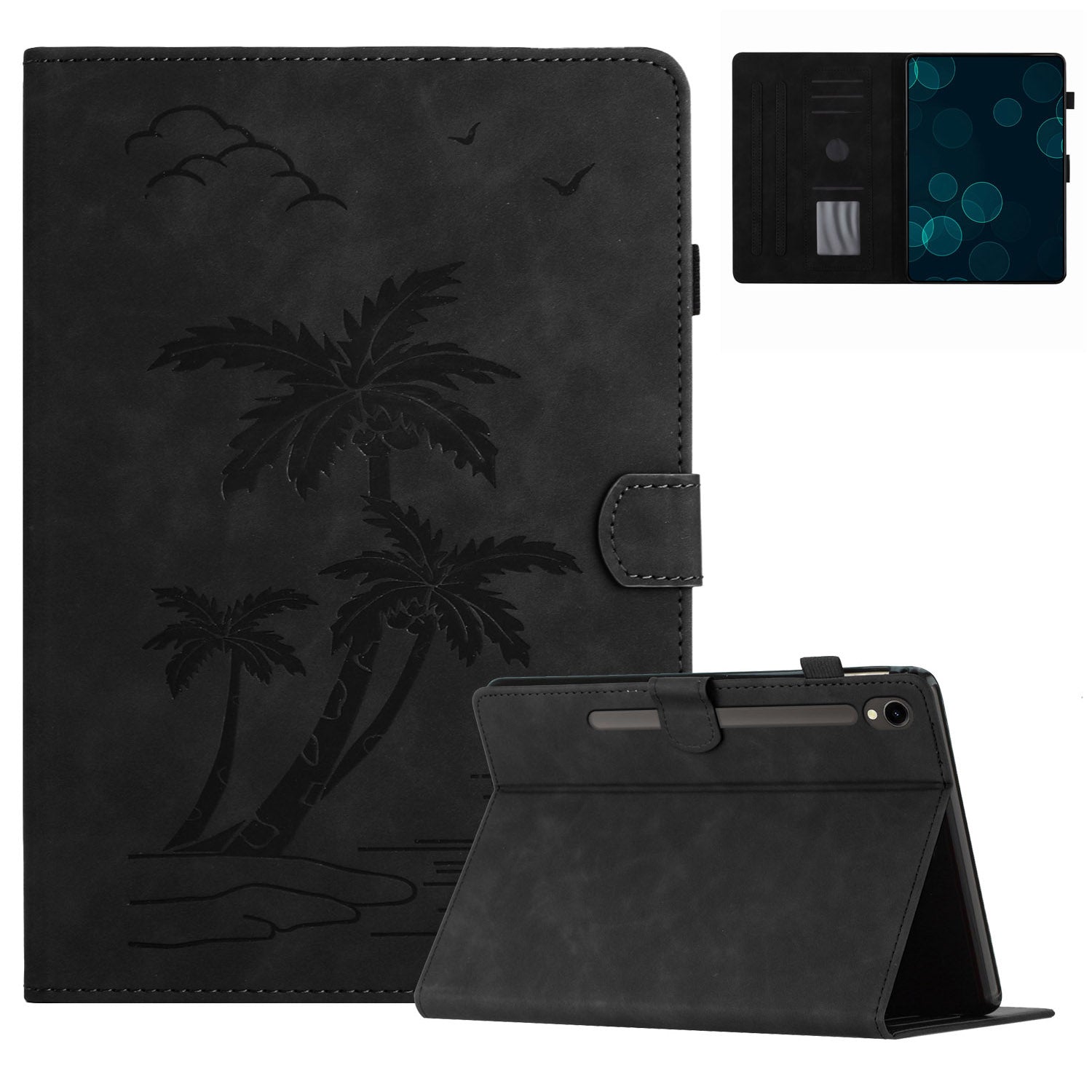 For Samsung Galaxy Tab S9 (X710 X716B X718U) / S9 FE (X510 / X516B) Card Holder Case Coconut Tree Imprinted Leather Tablet Cover