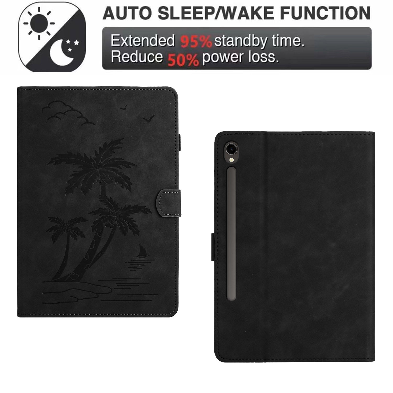 For Samsung Galaxy Tab S9 (X710 X716B X718U) / S9 FE (X510 / X516B) Card Holder Case Coconut Tree Imprinted Leather Tablet Cover