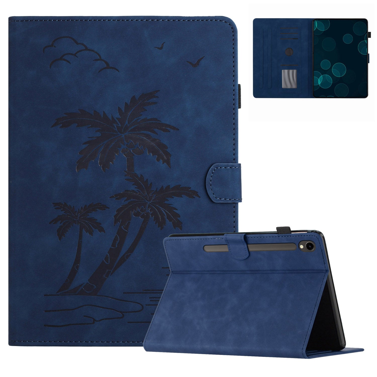 For Samsung Galaxy Tab S9 (X710 X716B X718U) / S9 FE (X510 / X516B) Card Holder Case Coconut Tree Imprinted Leather Tablet Cover
