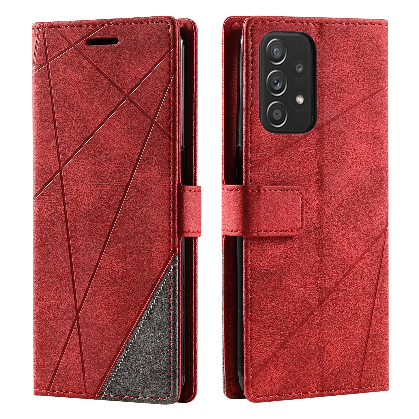 For Samsung Galaxy A33 5G Wallet Case PU Leather Phone Back Cover Lines Imprinted