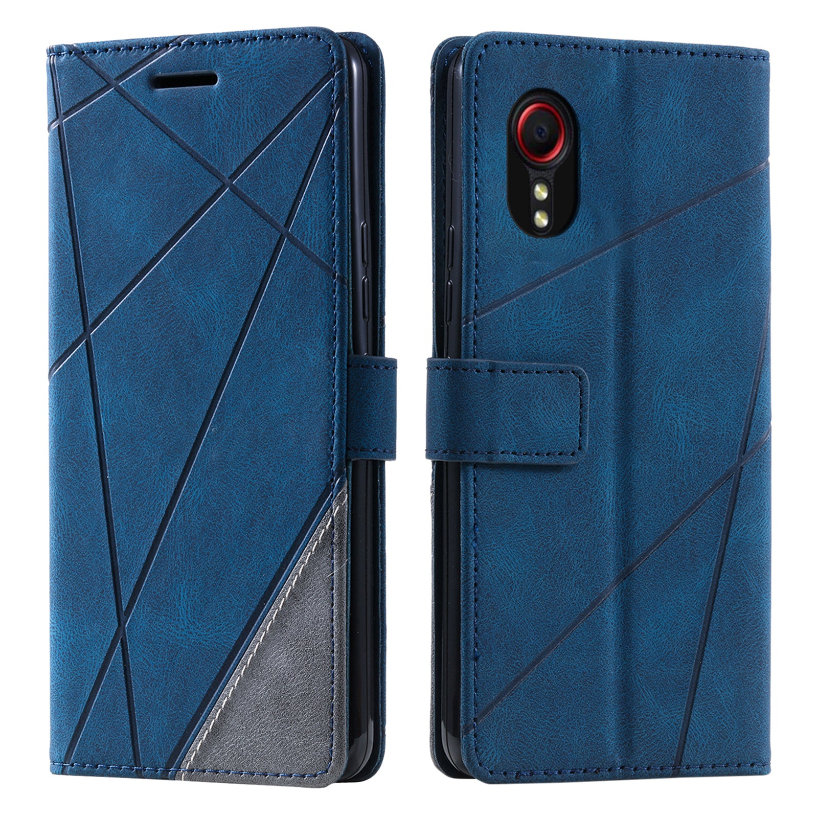 For Samsung Galaxy Xcover 5 Wallet Case Lines Imprinted PU Leather Phone Back Cover