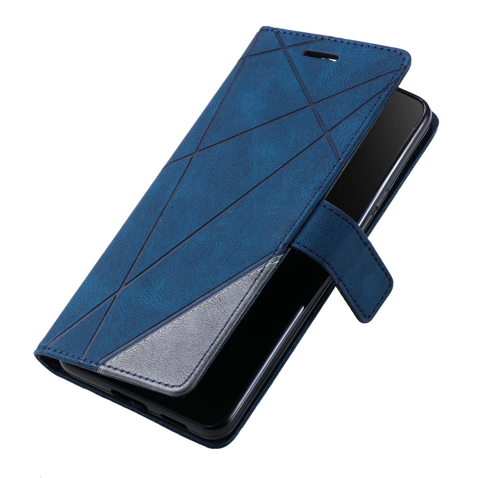 For Samsung Galaxy Xcover 5 Wallet Case Lines Imprinted PU Leather Phone Back Cover