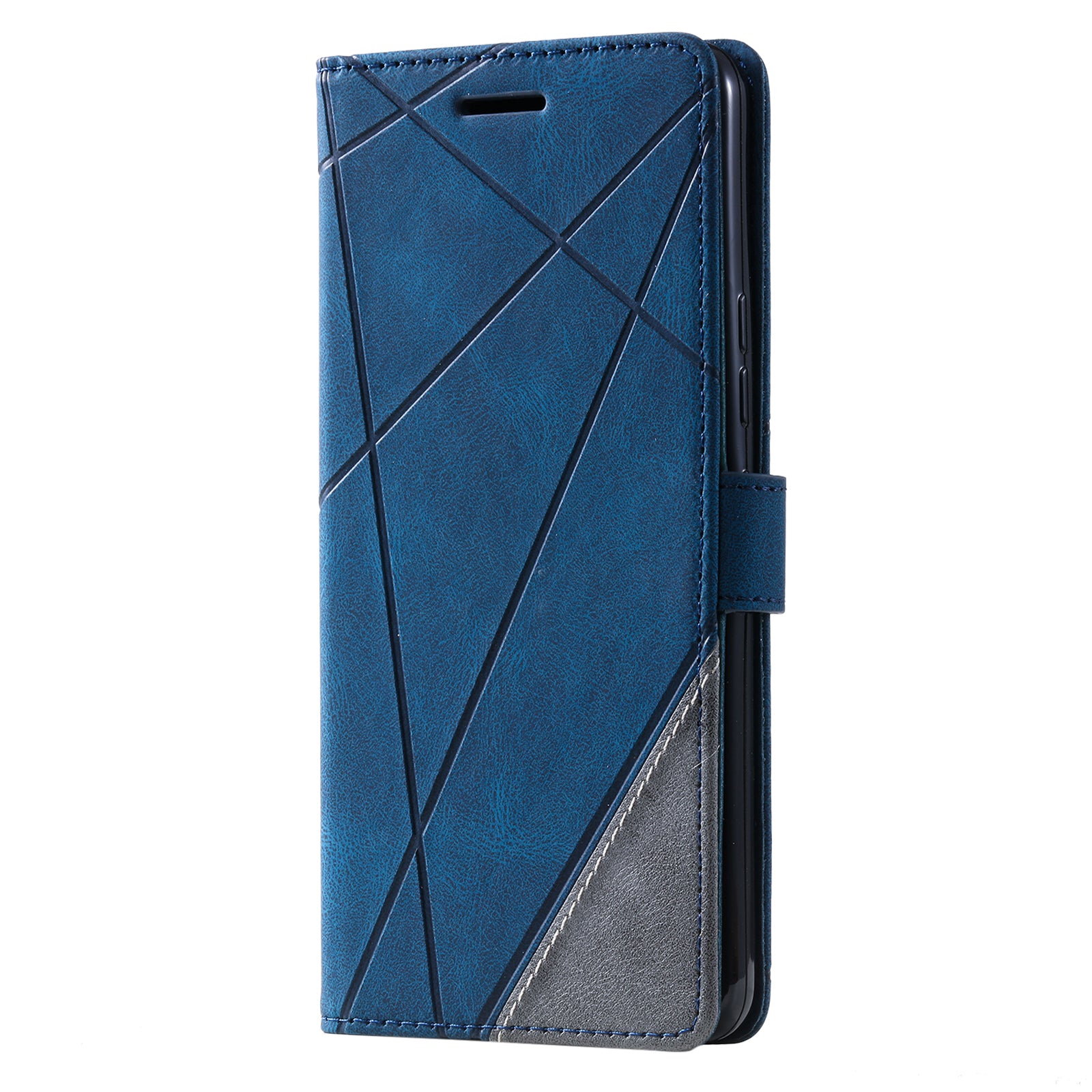 For Samsung Galaxy Xcover 5 Wallet Case Lines Imprinted PU Leather Phone Back Cover