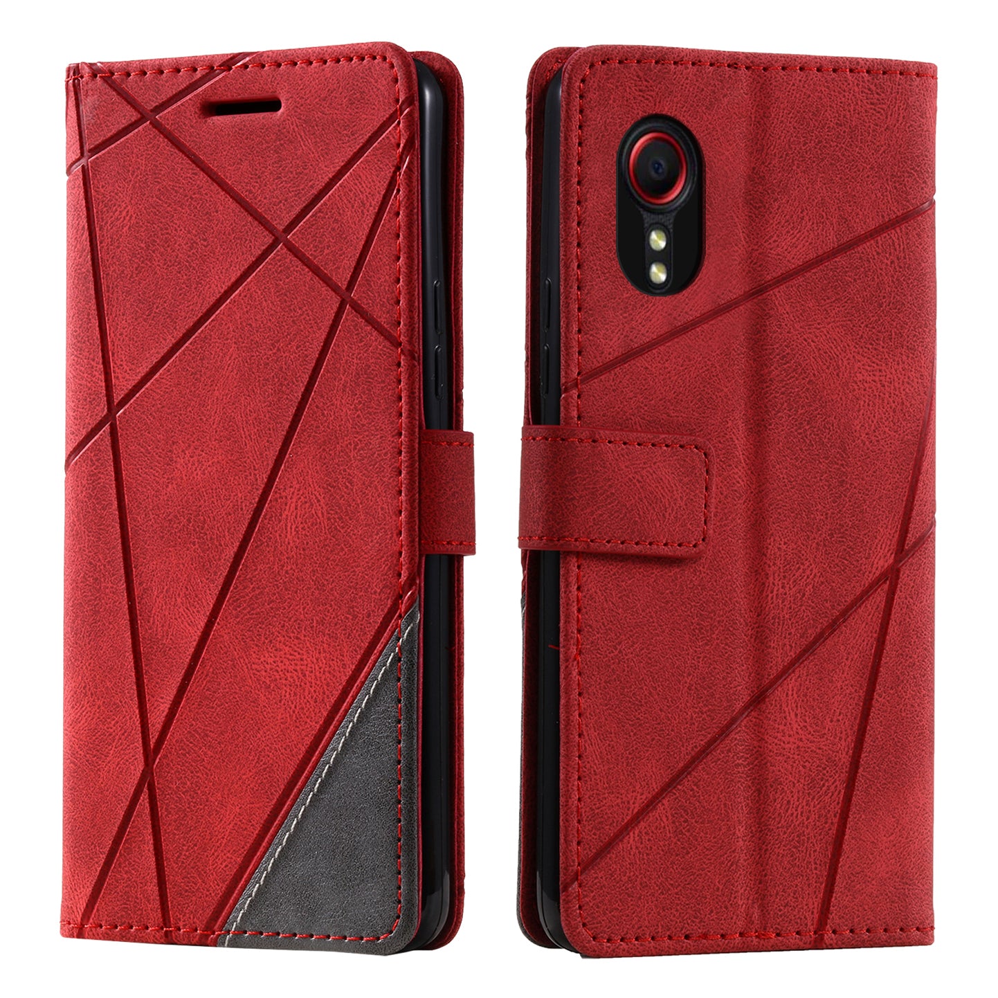 For Samsung Galaxy Xcover 5 Wallet Case Lines Imprinted PU Leather Phone Back Cover