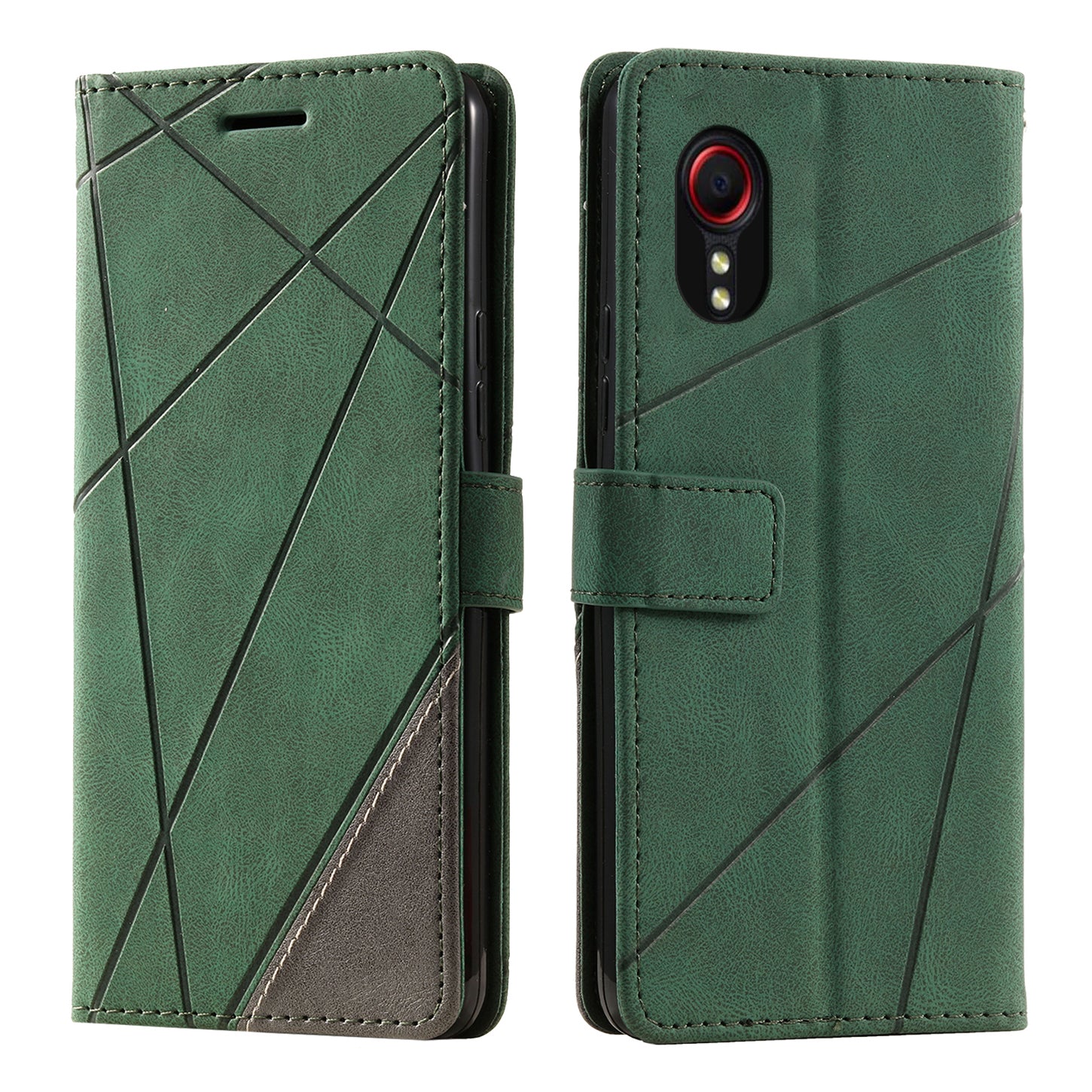 For Samsung Galaxy Xcover 5 Wallet Case Lines Imprinted PU Leather Phone Back Cover