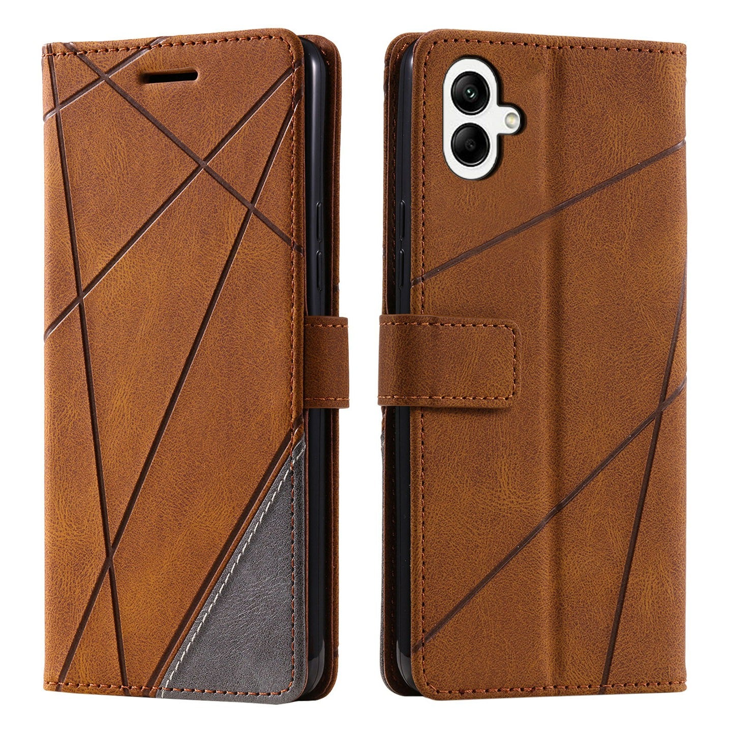 For Samsung Galaxy A04e 4G / F04 4G / M04 4G Case Leather Splicing Design Stand Phone Cover