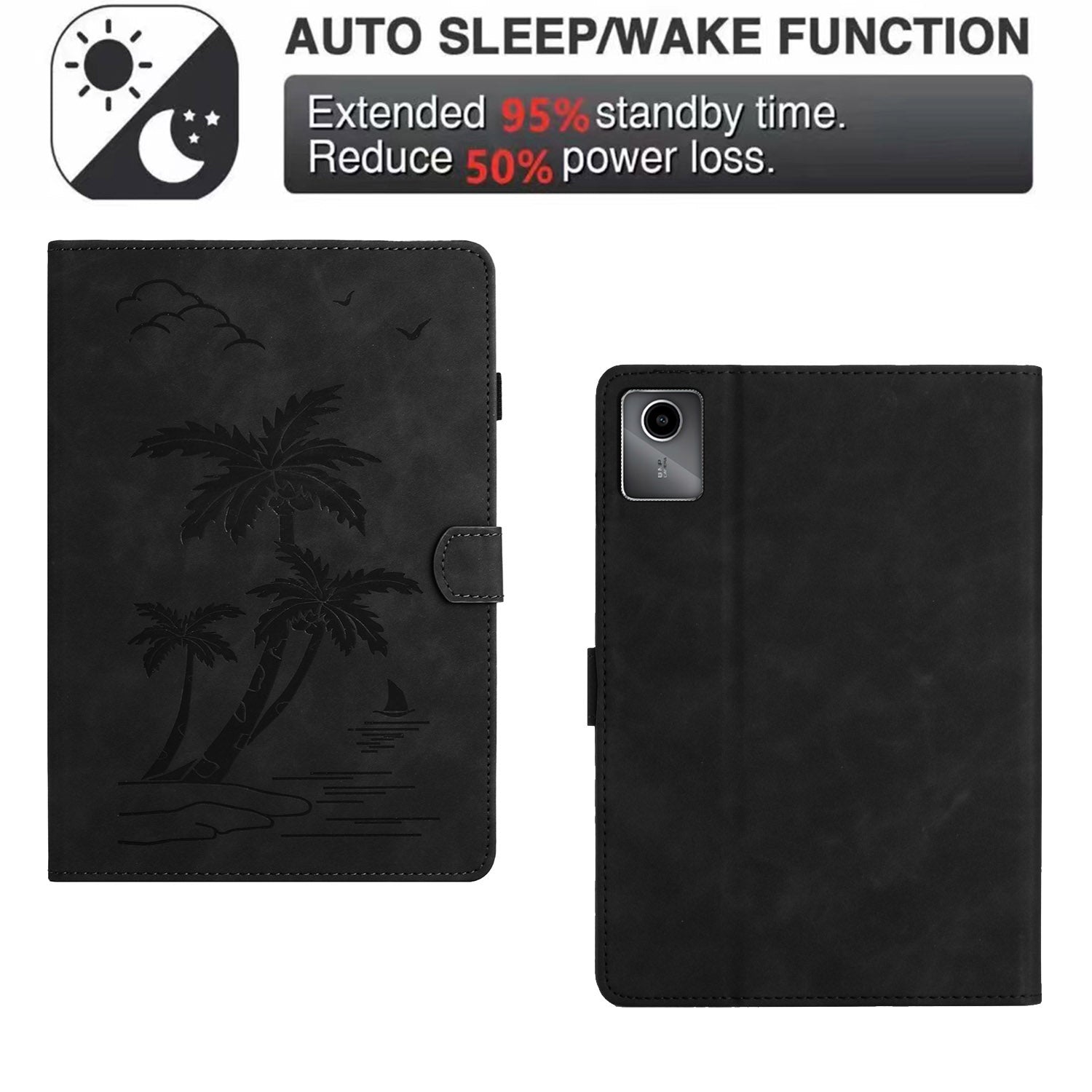For Xiaomi Redmi Pad SE Tablet Case Card Slots Leather Cover Coconut Tree Pattern