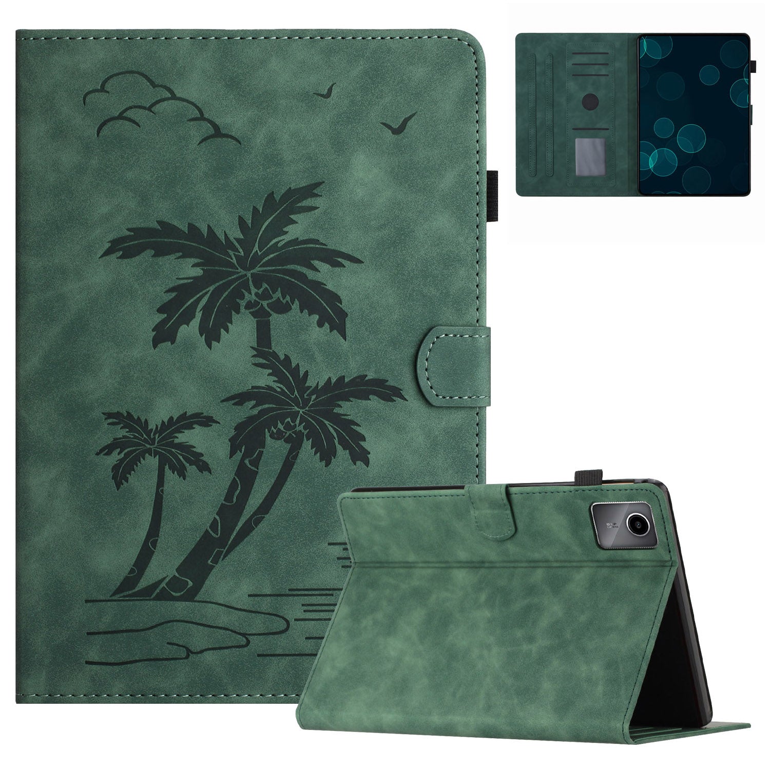 For Xiaomi Redmi Pad SE Tablet Case Card Slots Leather Cover Coconut Tree Pattern