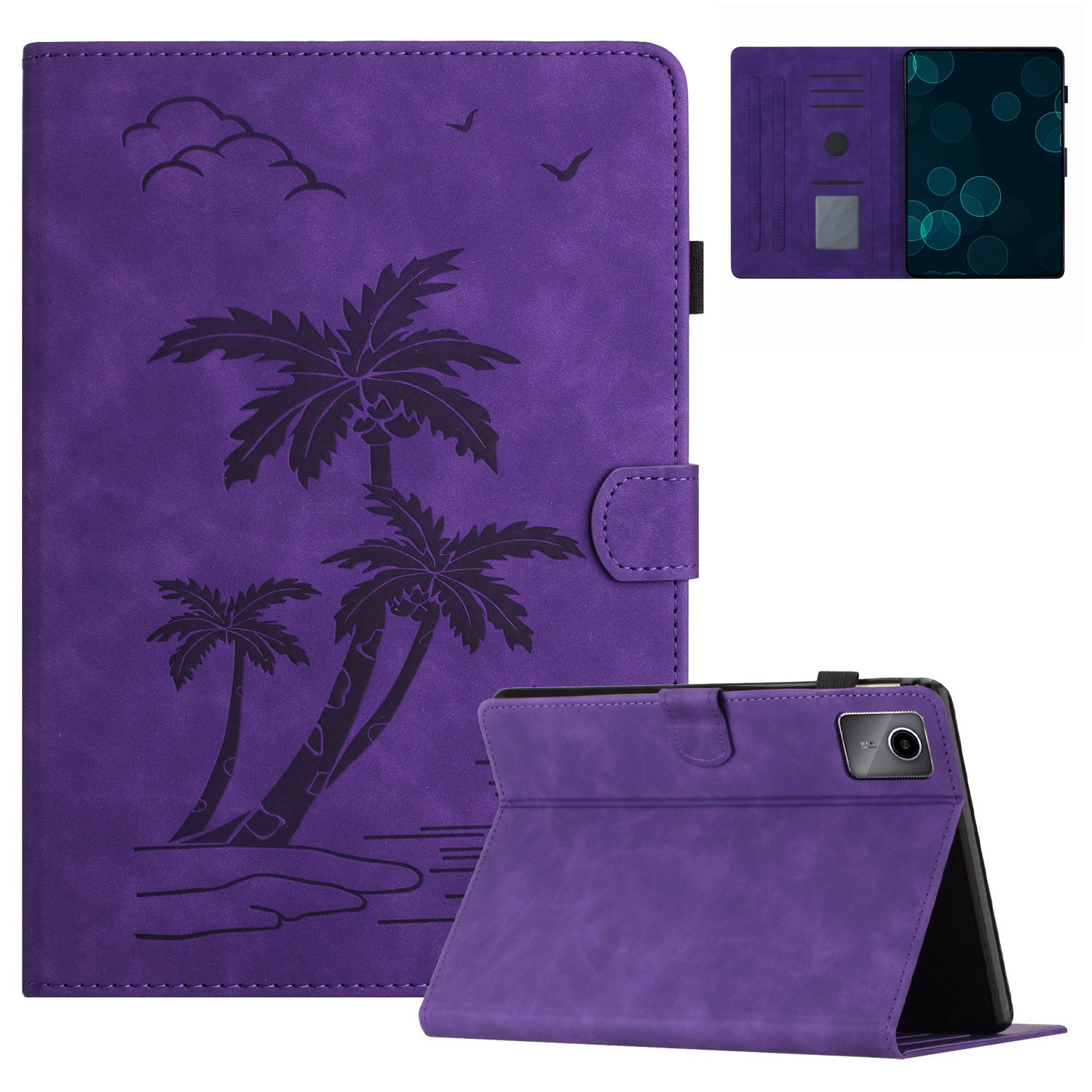 For Xiaomi Redmi Pad SE Tablet Case Card Slots Leather Cover Coconut Tree Pattern