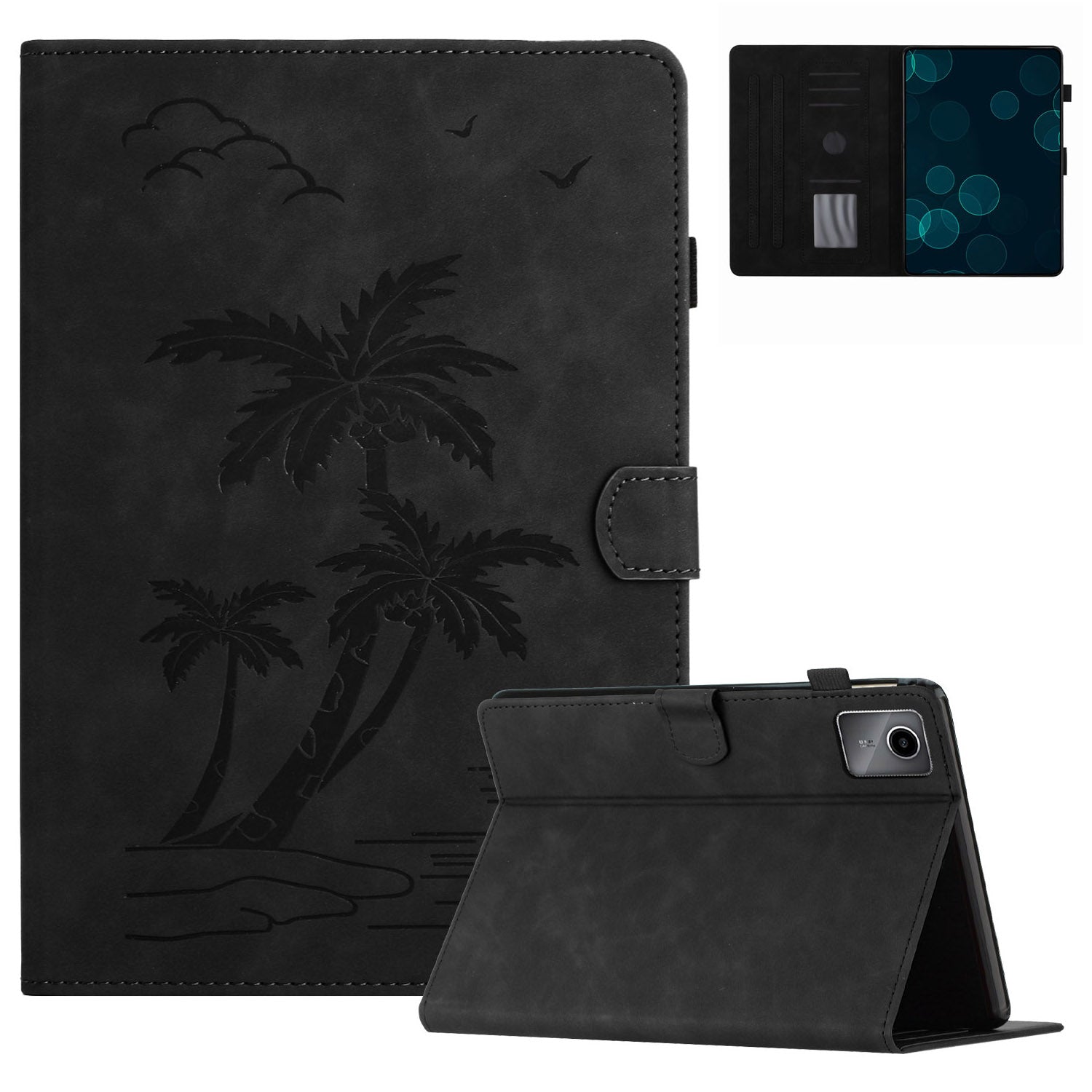 For Xiaomi Pad 6 / Pad 6 Pro Case Card Holder Stand Coconut Tree Imprinted Leather Tablet Cover