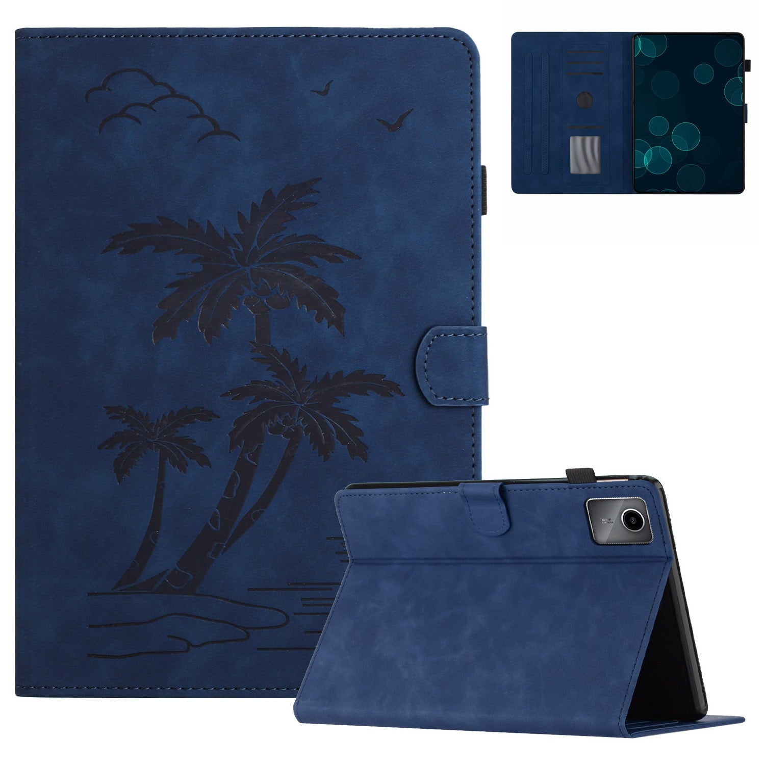 For Xiaomi Pad 6 / Pad 6 Pro Case Card Holder Stand Coconut Tree Imprinted Leather Tablet Cover