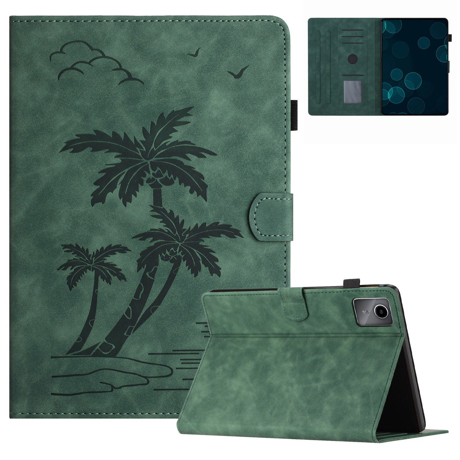 For Lenovo Tab M11 / Xiaoxin Pad 11 2024 TB-331FC Tablet Case Coconut Tree Imprinted Card Holder Leather Cover