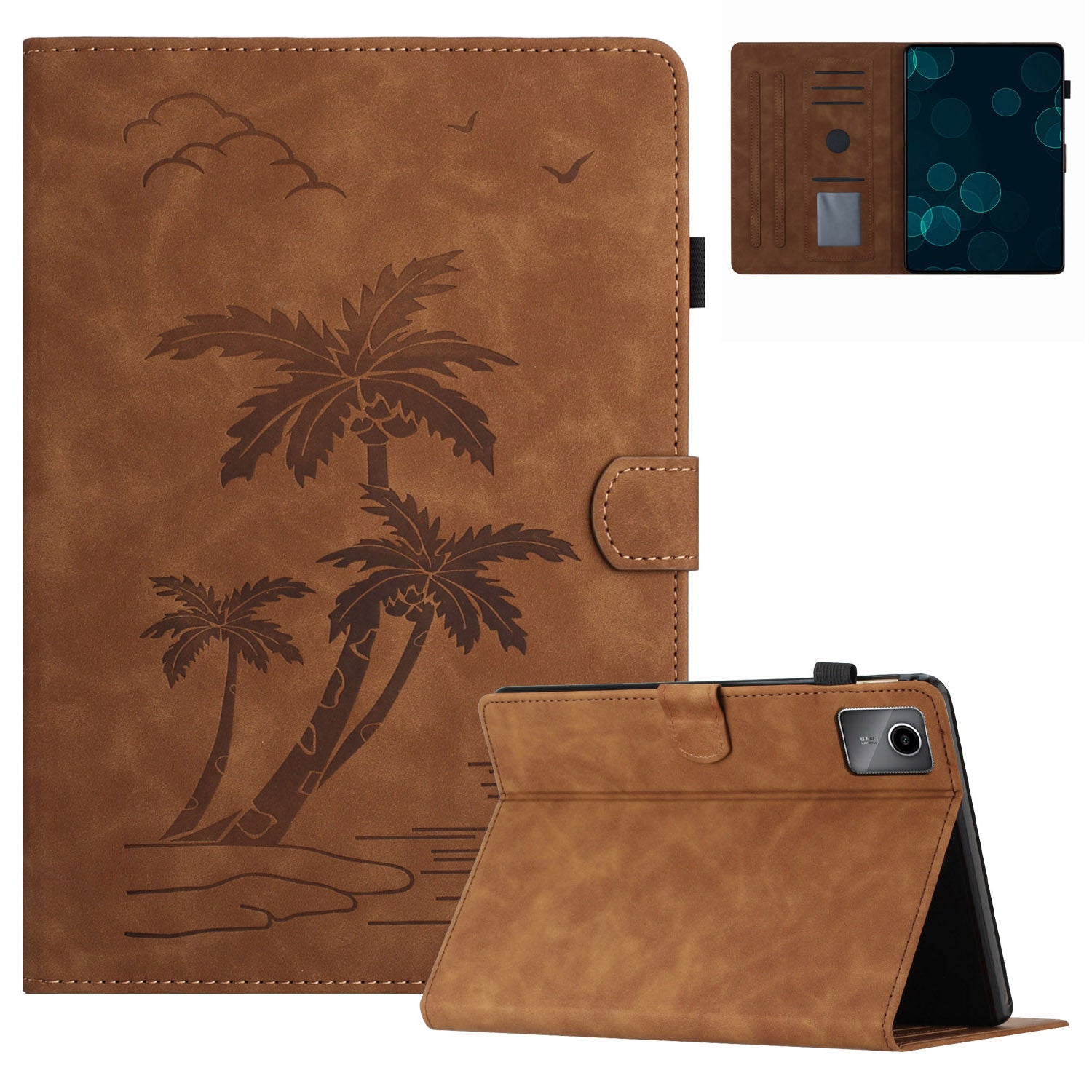 For Lenovo Tab M11 / Xiaoxin Pad 11 2024 TB-331FC Tablet Case Coconut Tree Imprinted Card Holder Leather Cover