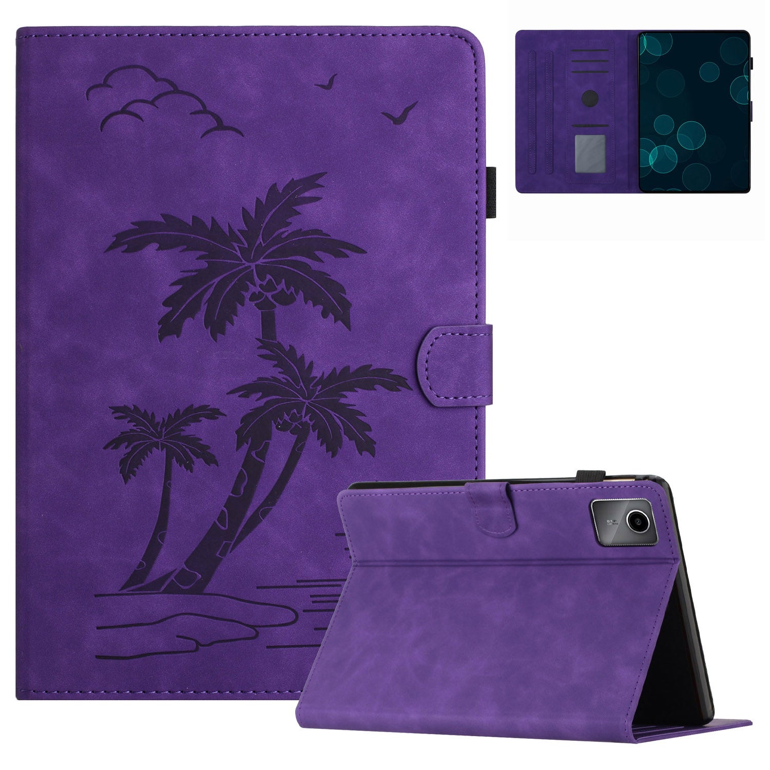 For Lenovo Tab M11 / Xiaoxin Pad 11 2024 TB-331FC Tablet Case Coconut Tree Imprinted Card Holder Leather Cover