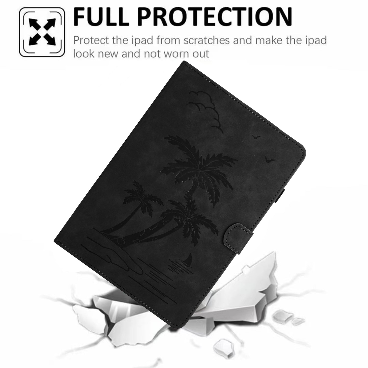 For Lenovo Tab M9 TB-310FU Case Card Slots PU Leather Coconut Tree Imprinted Tablet Cover Auto Wake / Sleep
