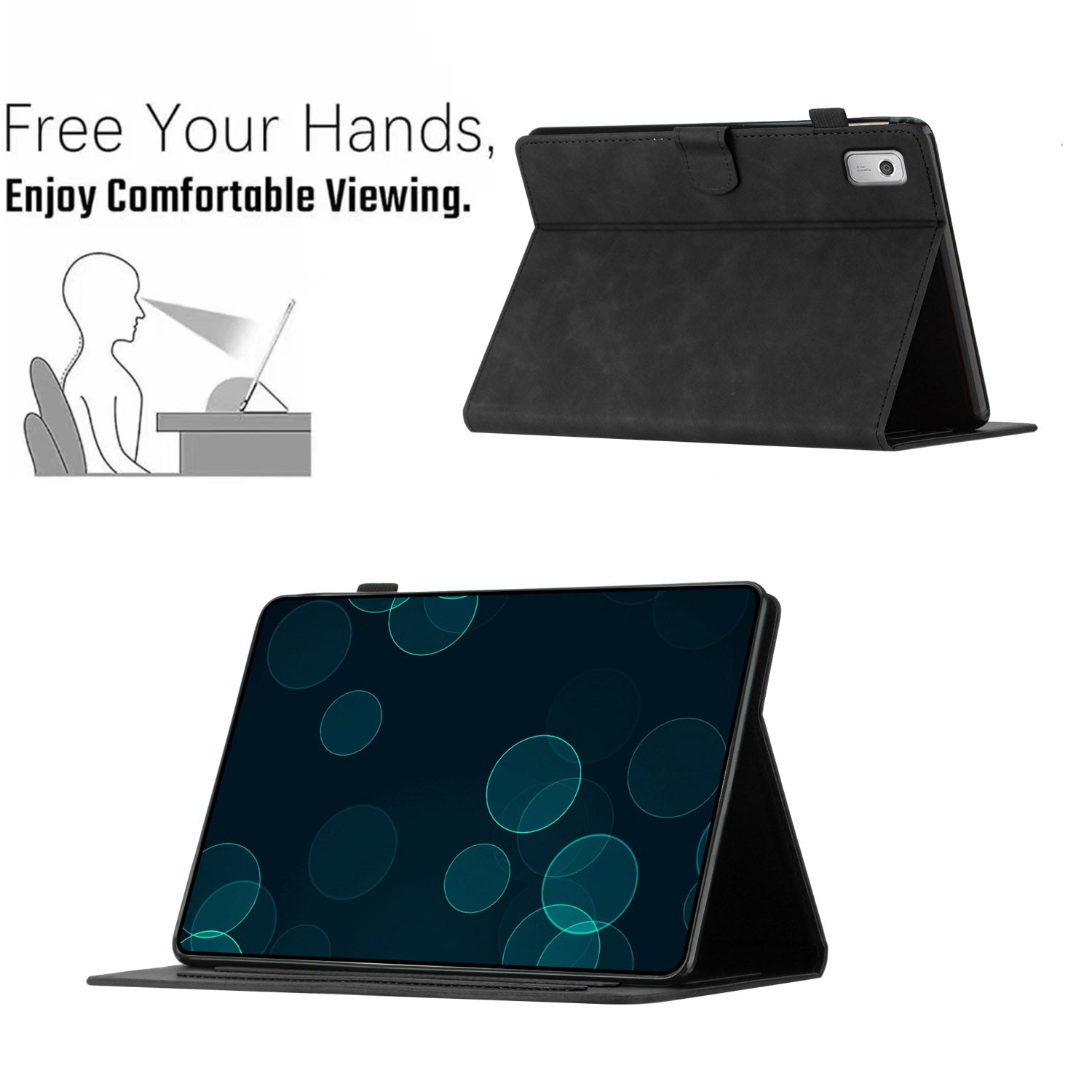 For Lenovo Tab M9 TB-310FU Case Card Slots PU Leather Coconut Tree Imprinted Tablet Cover Auto Wake / Sleep
