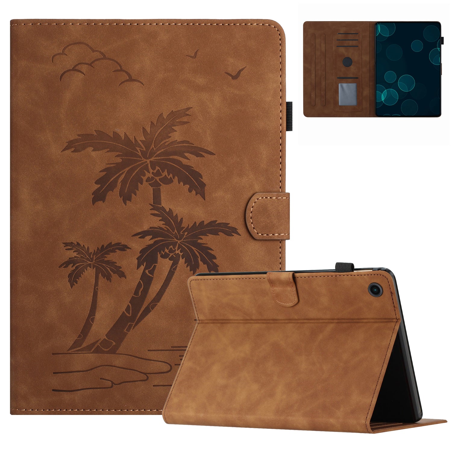 For Lenovo Tab M10 Plus (3rd Gen) Case Coconut Tree Imprinted PU Leather Folio Stand Smart Tablet Cover