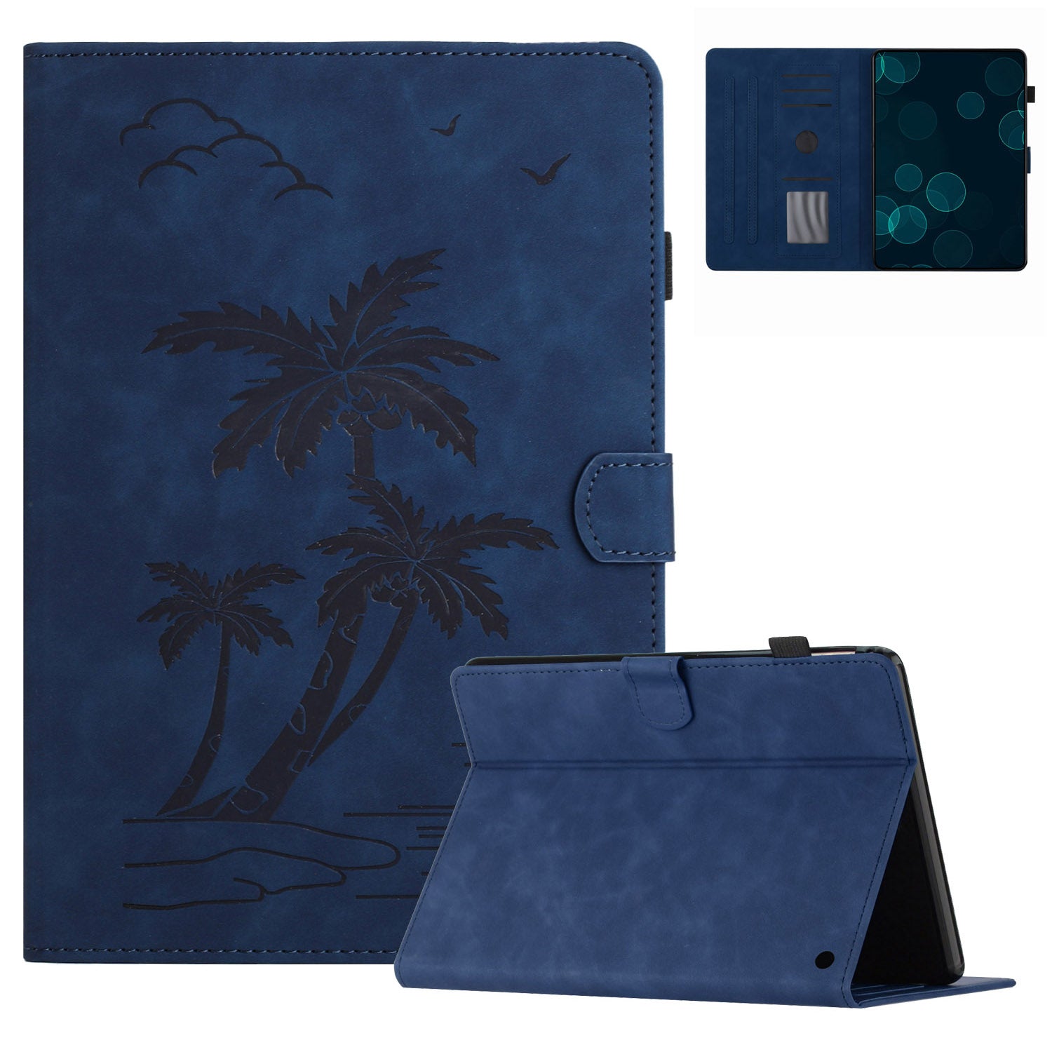 For Amazon Fire Max 11 Case PU Leather Viewing Stand Coconut Tree Tablet Cover with Card Holder