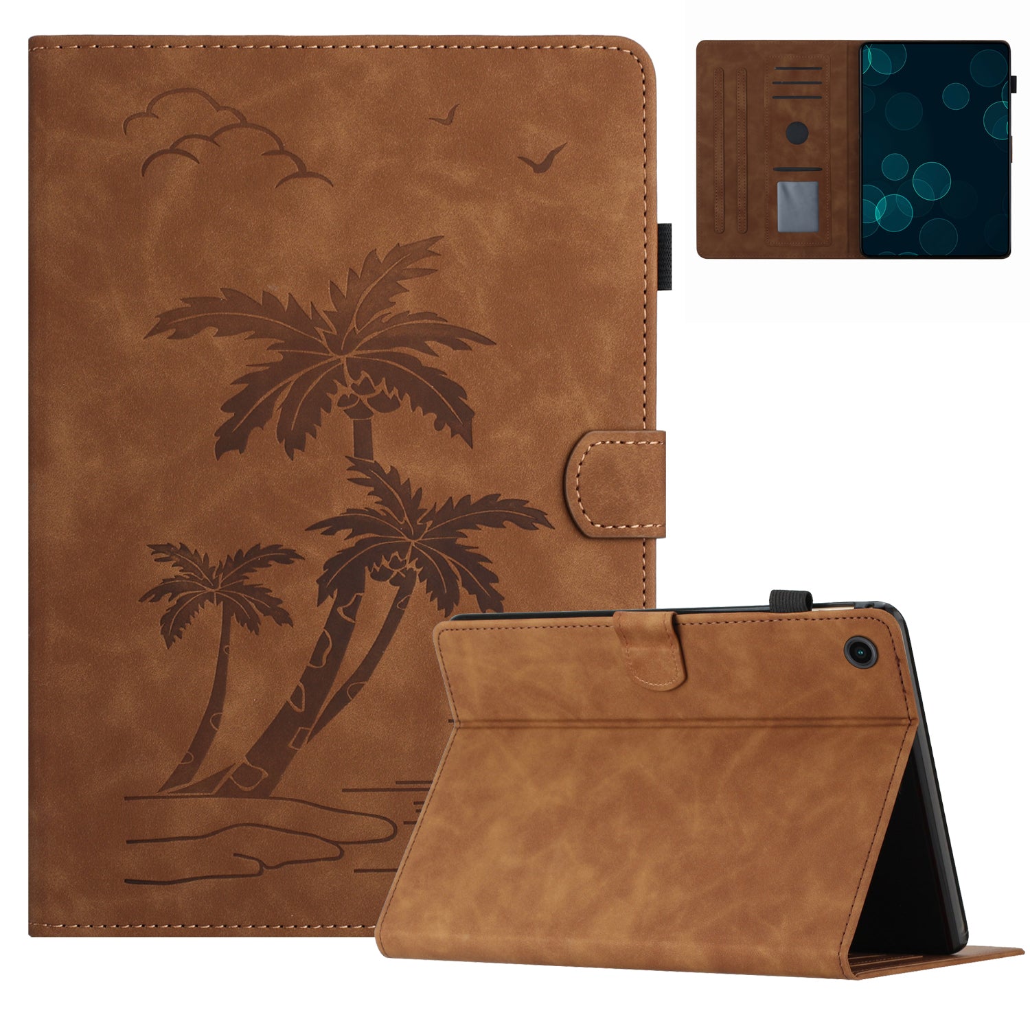 For Samsung Galaxy Tab A9+ (X210 / X216) Case with Card Holder Coconut Tree Pattern PU Leather Tablet Cover