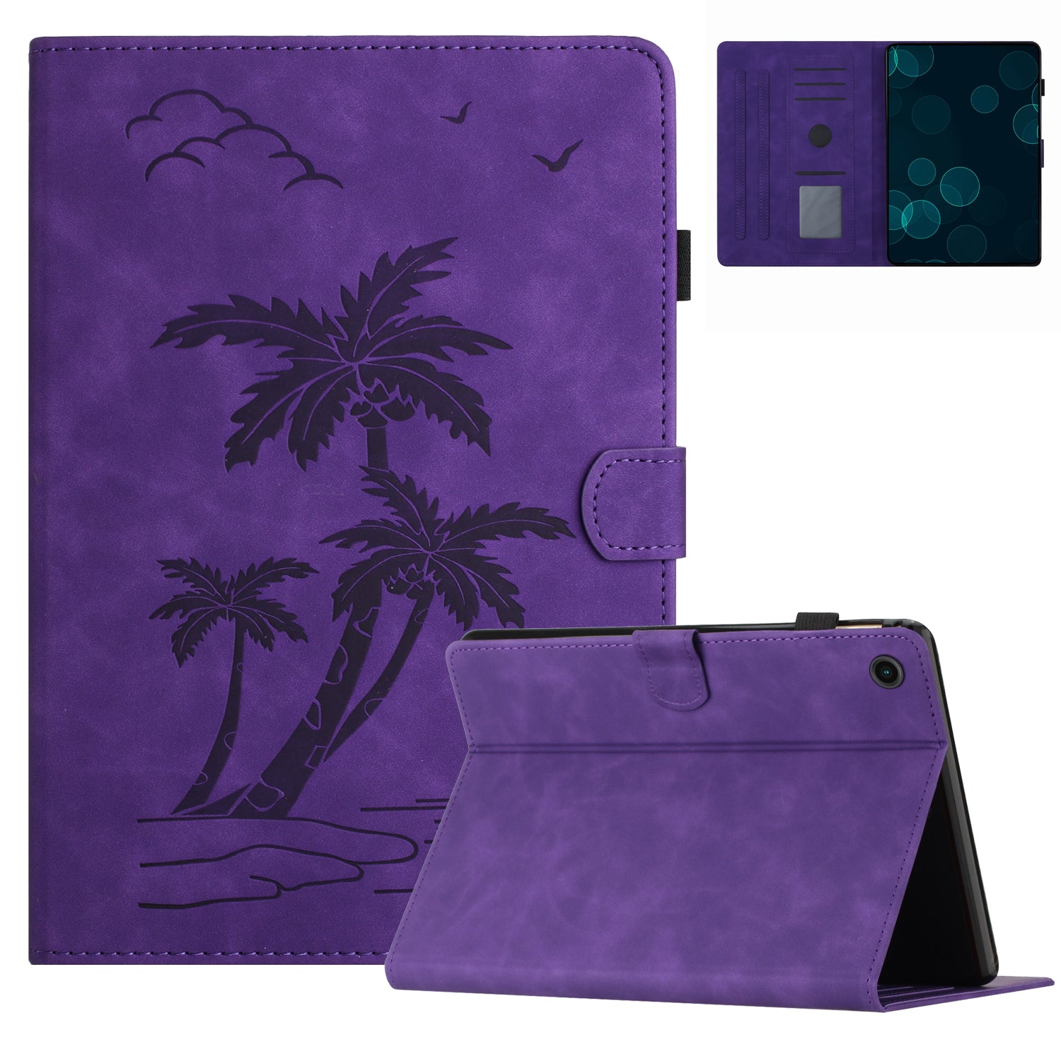 For Samsung Galaxy Tab A9+ (X210 / X216) Case with Card Holder Coconut Tree Pattern PU Leather Tablet Cover