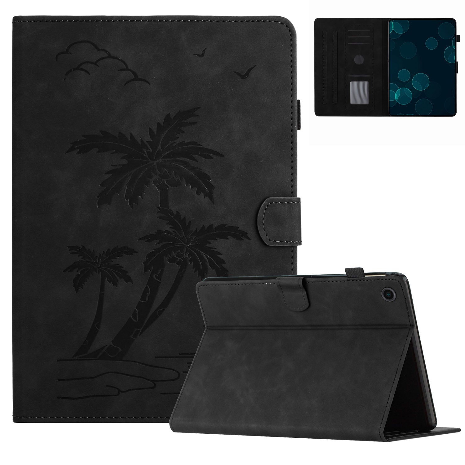 For Samsung Galaxy Tab A9+ (X210 / X216) Case with Card Holder Coconut Tree Pattern PU Leather Tablet Cover