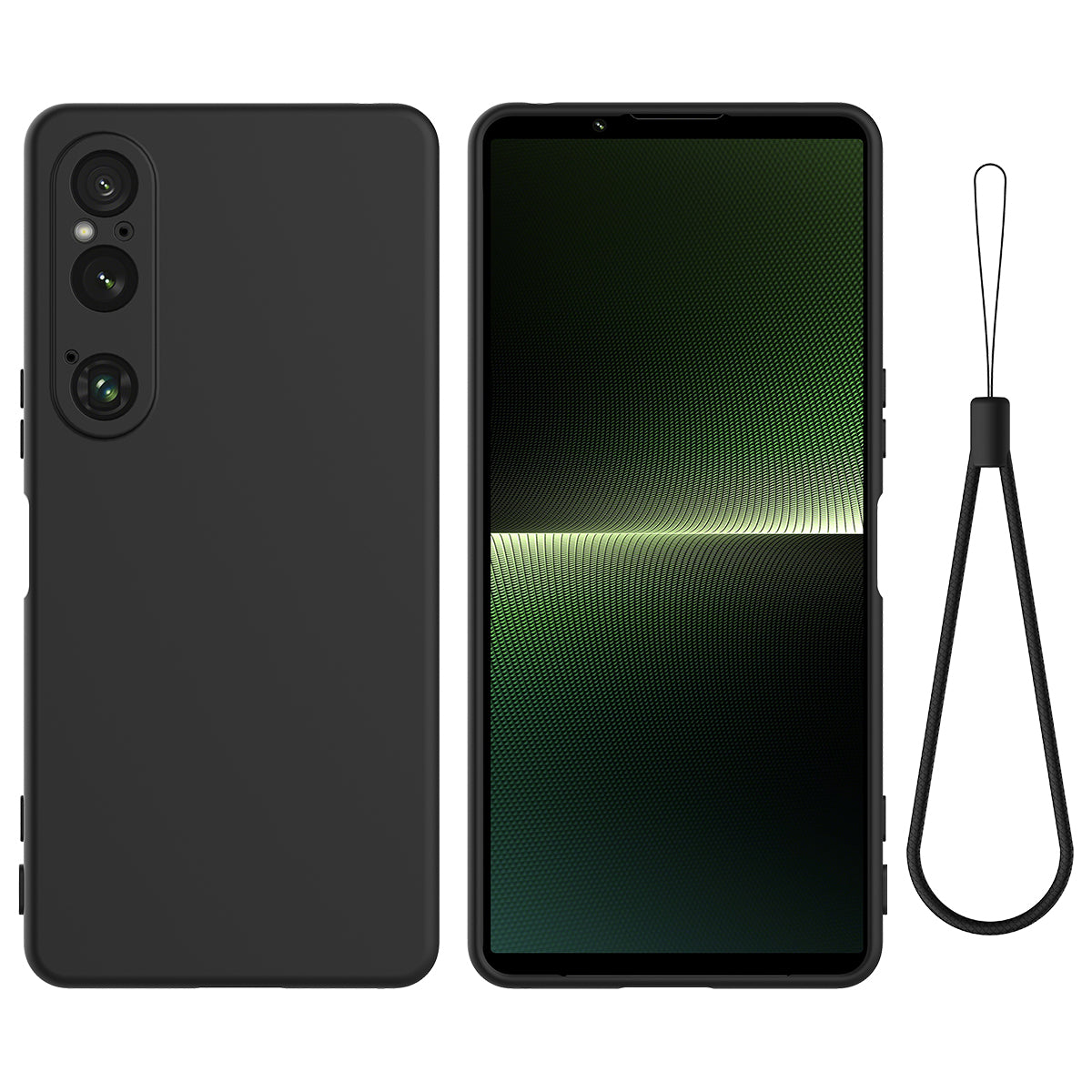 For Sony Xperia 1 VI Case Liquid Silicone Lining Cushion Drop Protection Phone Cover with Strap
