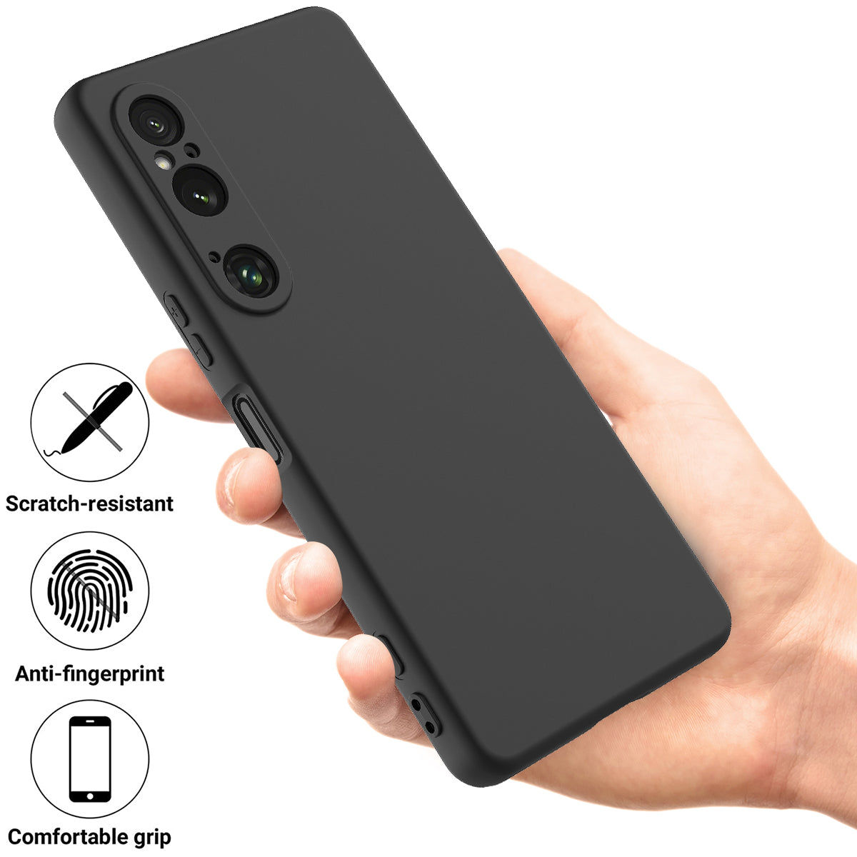 For Sony Xperia 1 VI Case Liquid Silicone Lining Cushion Drop Protection Phone Cover with Strap
